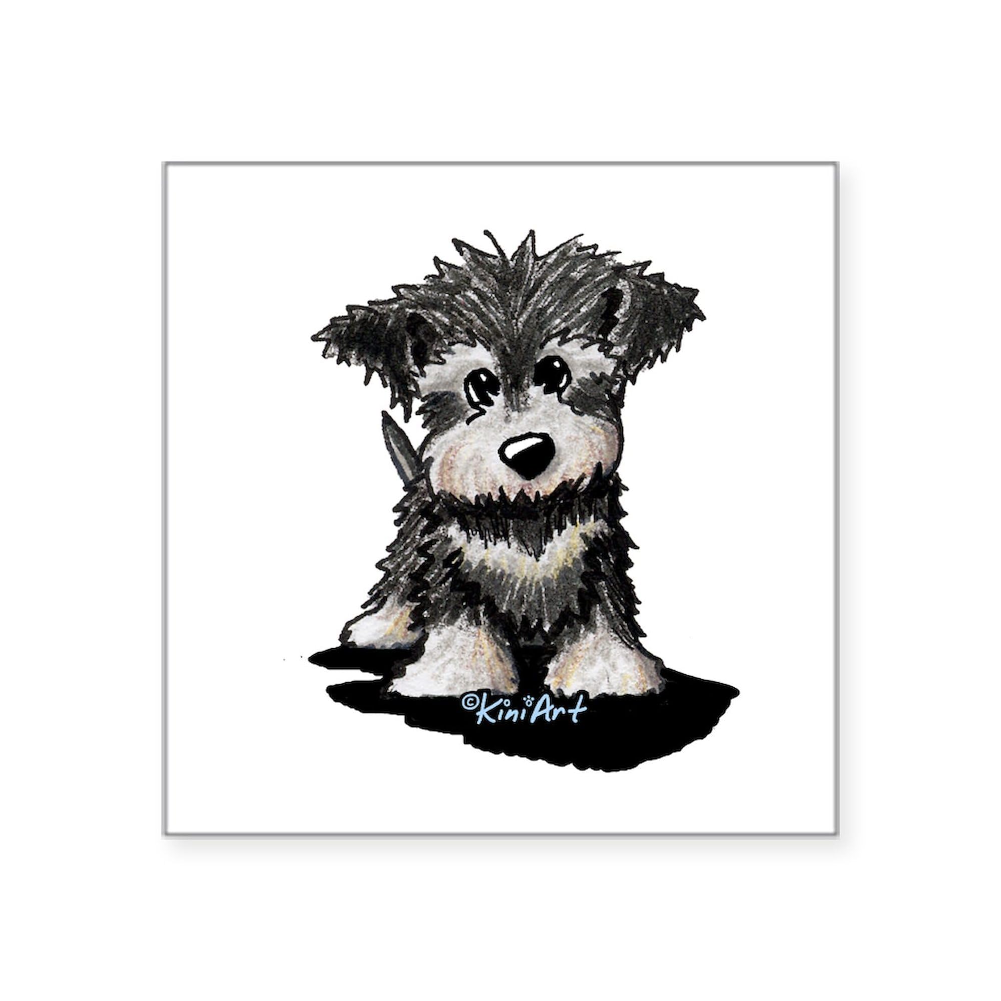 Kiniart Schnauzer Pup 3x3 Inch Square Bumper Sticker - Waterproof Car Decal for Windows, Laptops & DIY Crafts - Cute Dog Lover Gift for Pet Owners