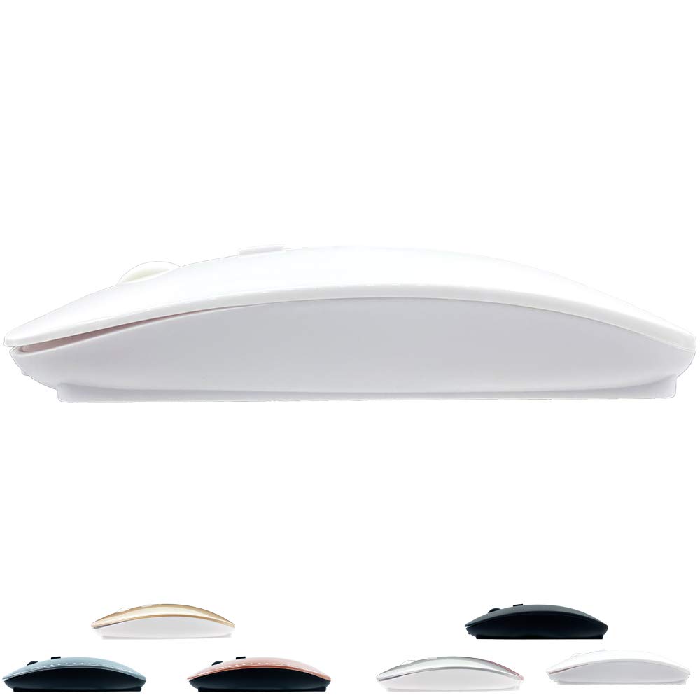 Wireless Bluetooth Mouse for MacBook Pro/Air, iPad, PC & Laptop - Slim Portable Rechargeable Mouse with Silent Click (White) | Perfect for Office, Travel & Home Use