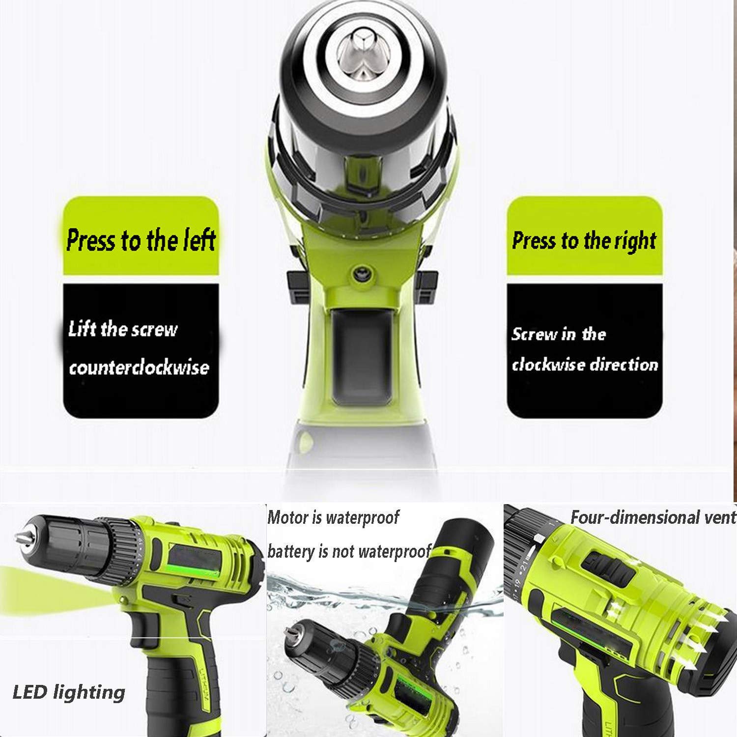 12V Rechargeable Lithium Electric Drill - Cordless Hand Drill with LED Light, Portable Power Tool Set for Home DIY & Hardware Projects | Perfect for Woodworking, Metal Drilling, and Household Repairs
