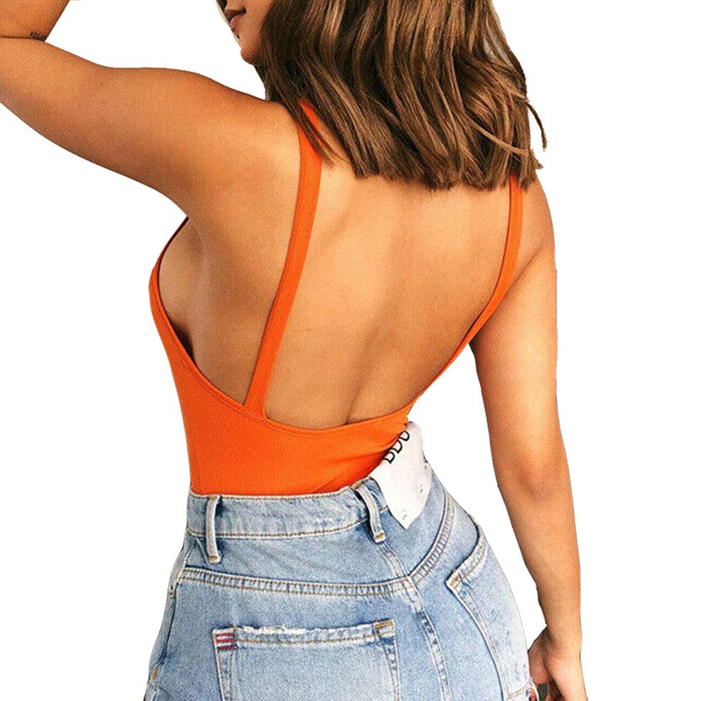 Women's V-Neck Ribbed Tie-Up Bodysuit - Sexy Backless Leotard Top for Casual Wear, Night Out & Dance Performance