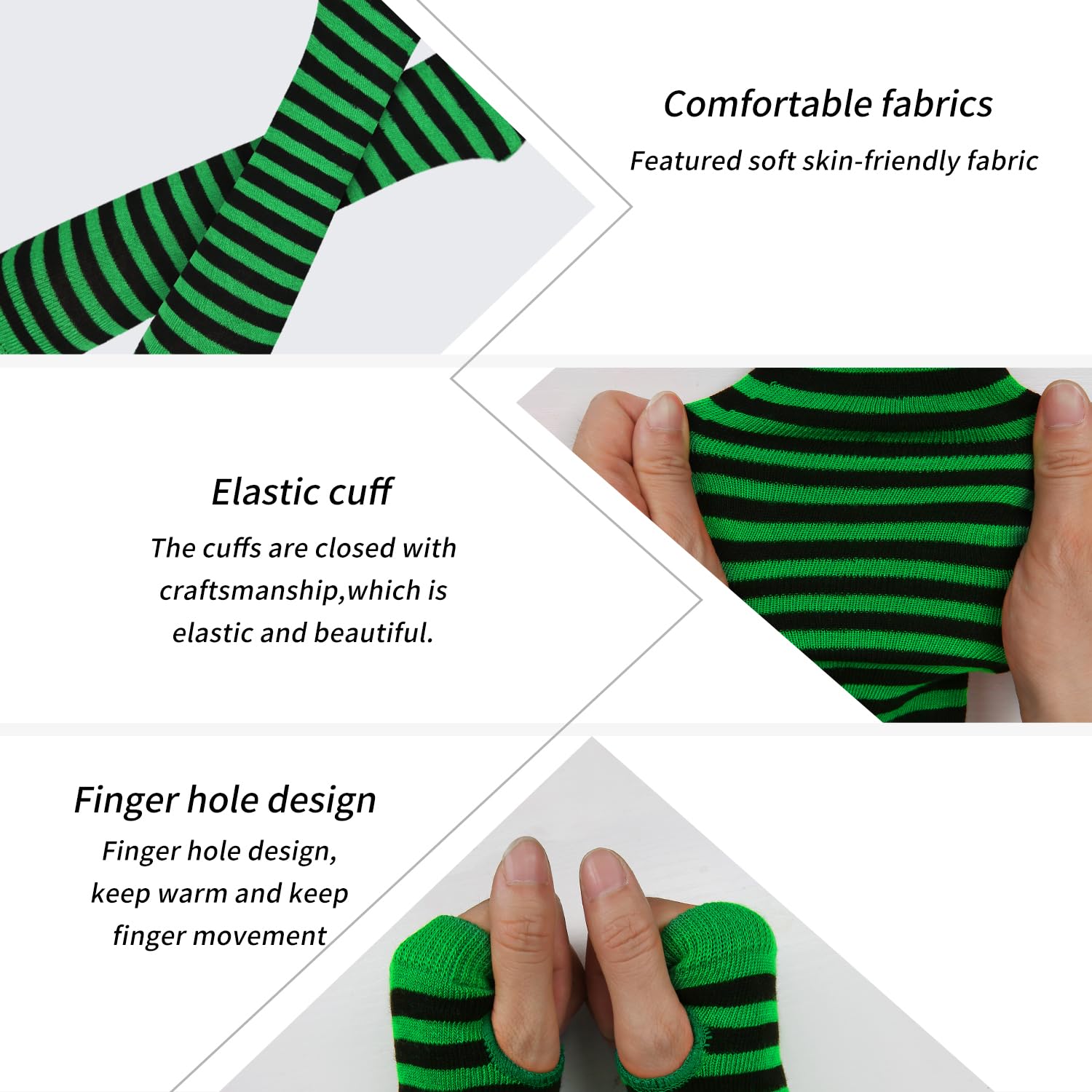Benefeet Women's Striped Thigh High Socks & Arm Warmers Set with Fingerless Gloves - Over Knee High Stockings for Halloween, Cosplay, Winter Fashion & Outfit Accessories