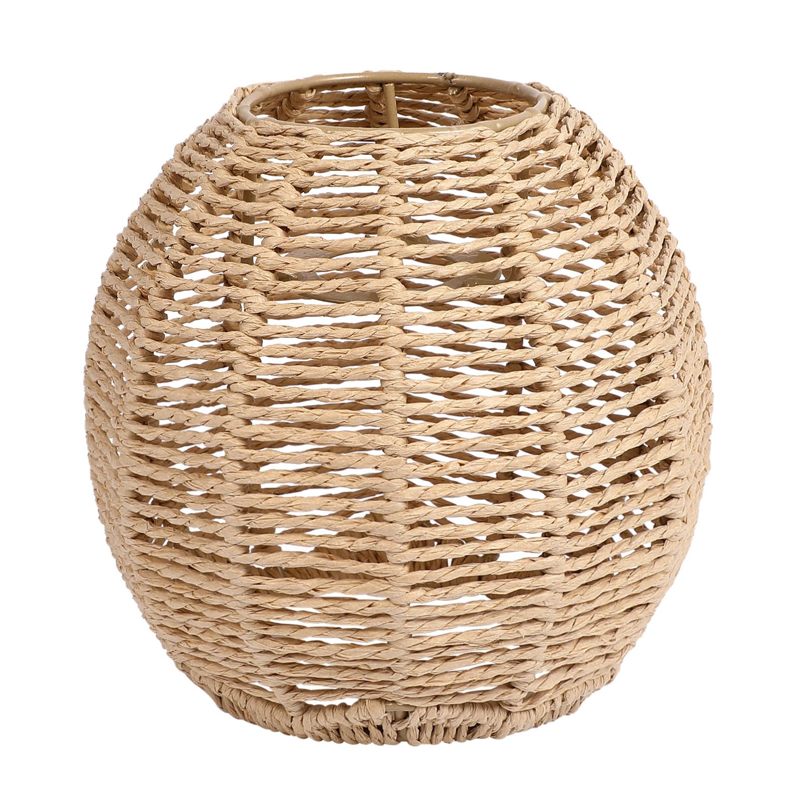 DOITOOL Small Wicker Rattan Lamp Shade - Boho Woven Pendant Light Cover, Retro Replacement Lampshade for Floor Lamps, Chandeliers, Desk Lamps, Wall Sconces (Khaki Dark/Light) - Perfect for Living Room, Bedroom, and Patio Decor