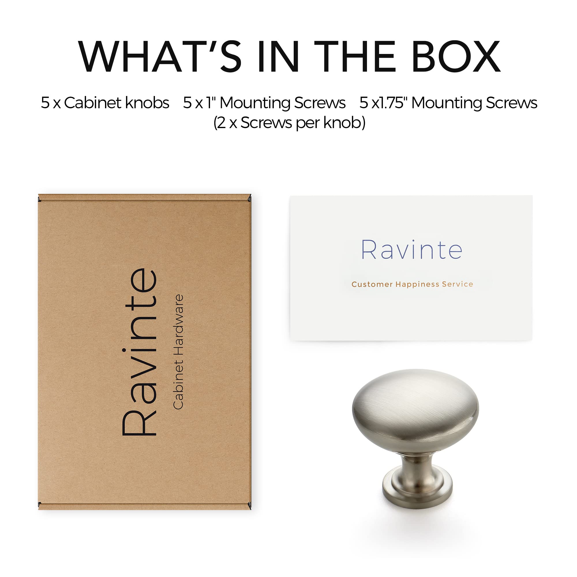 Ravinte 5-Pack Satin Nickel Cabinet Knobs - Brushed Nickel Drawer Pulls & Dresser Handles for Kitchen Cabinets, Cupboards, Wardrobes | Perfect for Home Renovation, Furniture Upgrade & DIY Projects