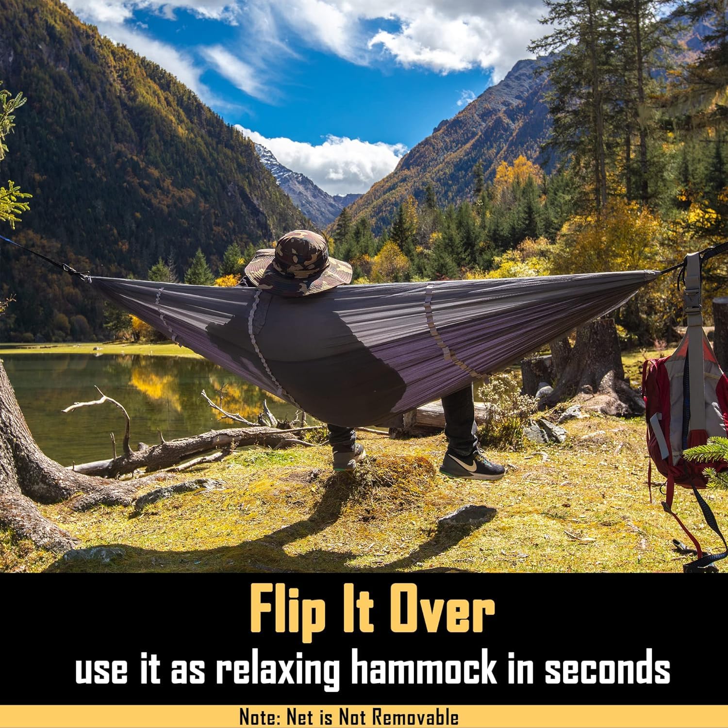 Sunyear Camping Hammock with Mosquito Net & Rain Fly - Double/Single Portable Hammock Tent for Outdoor Adventures - Lightweight, Easy Setup Backpacking Gear for Hiking, Travel & Backyard Relaxation - Perfect for Camping, Beach Trips & Forest Getaways