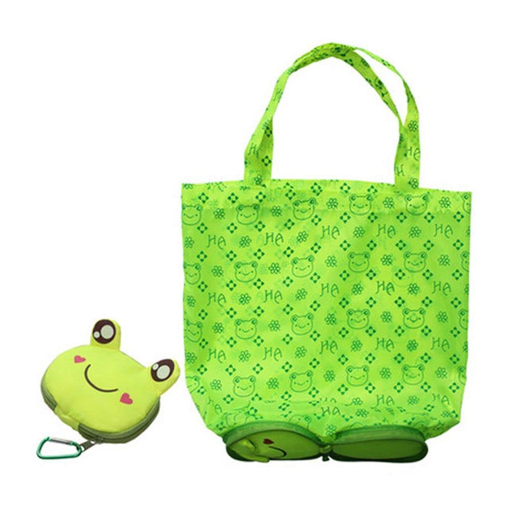 Eco-Friendly Reusable Foldable Shopping Bag with Aluminum Buckle - Cute Cartoon Frog Design | Durable Nylon Storage Bag for Groceries, Travel & Beach