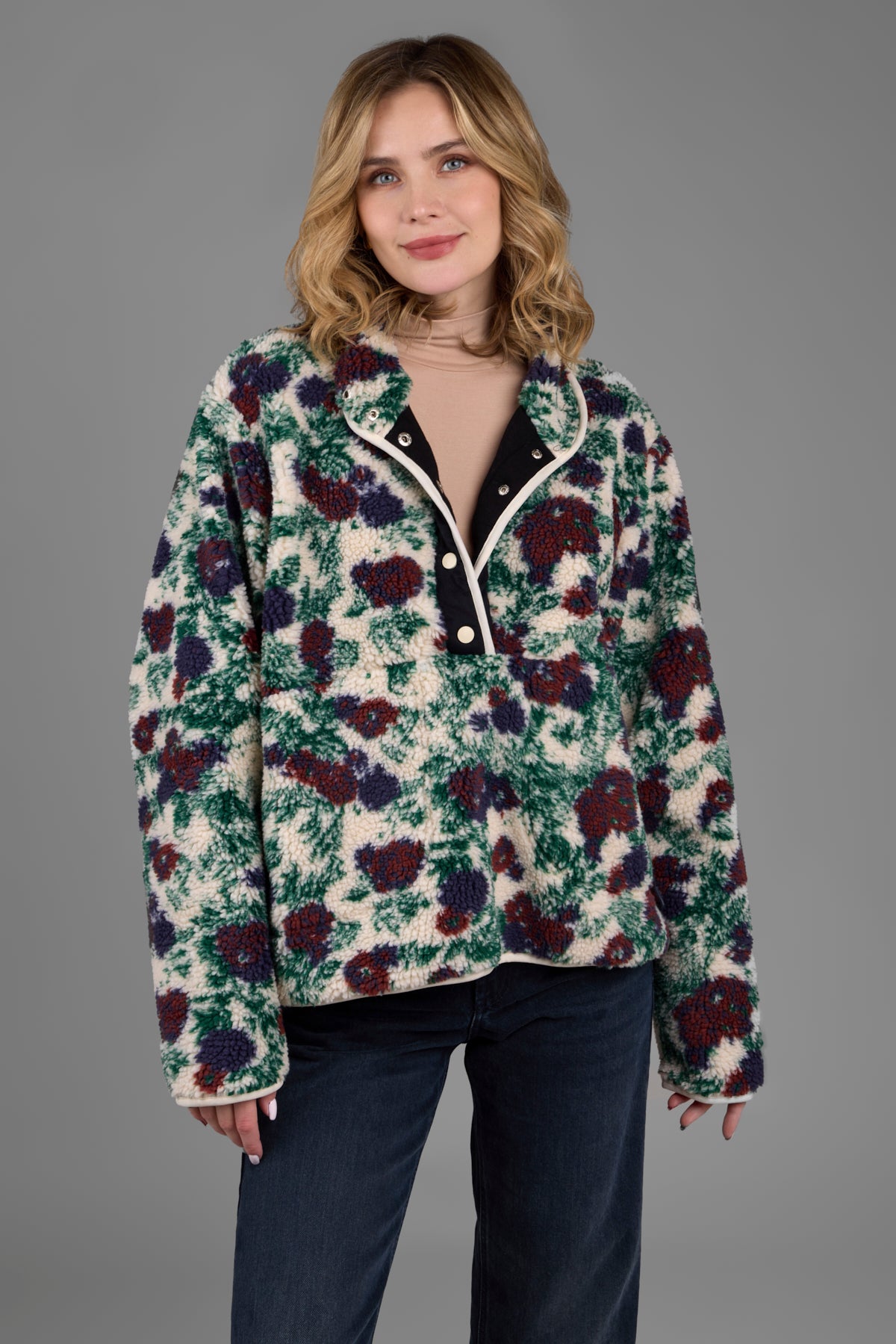 Women's Floral Sherpa Jacket - Cozy Fleece Lined Winter Coat for Outdoor Activities, Hiking & Casual Wear
