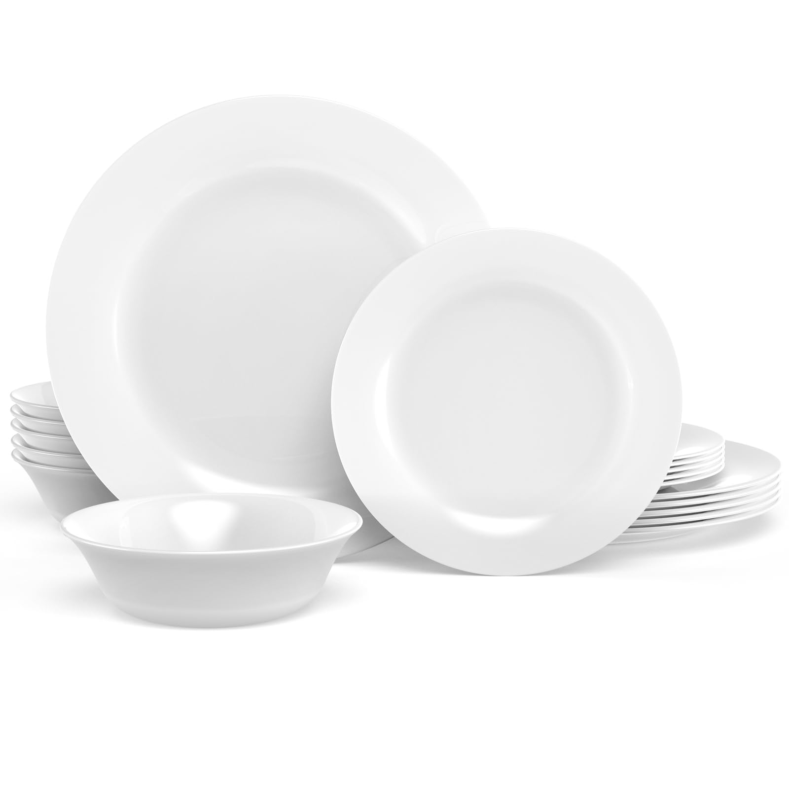 Premium 18-Piece Opal Glass Dinnerware Set for 6 - Microwave & Dishwasher Safe, Lightweight & Durable Plates & Bowls - Perfect for Everyday Dining, Entertaining & Restaurant Use