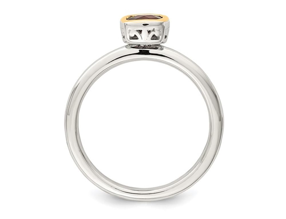 4/5 Carat (ctw) Sterling Silver Solitaire Garnet Ring with Yellow Gold Accent - Elegant Gift for Anniversary, Birthday & Valentine's Day