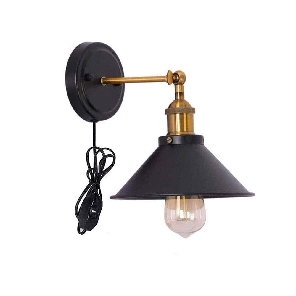Vintage Industrial Wall Light - Adjustable 240° Swing Arm Wall Sconce with E27 Socket, Plug-in Cord & ON/Off Switch | Retro Loft Lighting for Bedroom, Bar, Living Room & Office (1-Pack)