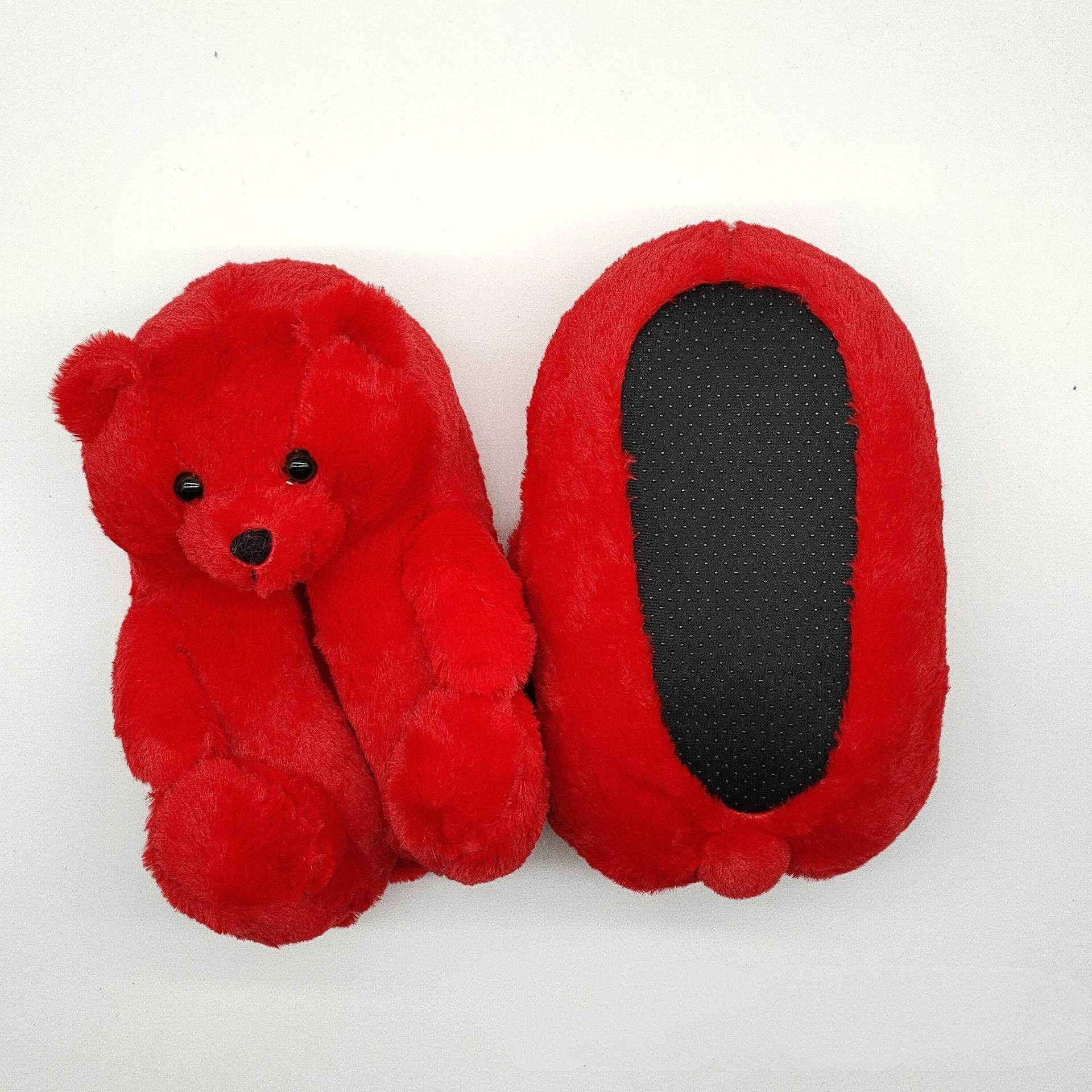 Cozy Red Teddy Bear Plush Slippers for Women & Men - Soft Faux Fur House Shoes with Non-Slip Soles - Perfect for Winter, Home, Lounge & Gift Giving