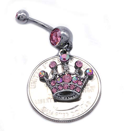 Pink Tiara Belly Ring - 14G Dangle Navel Jewelry for Parties