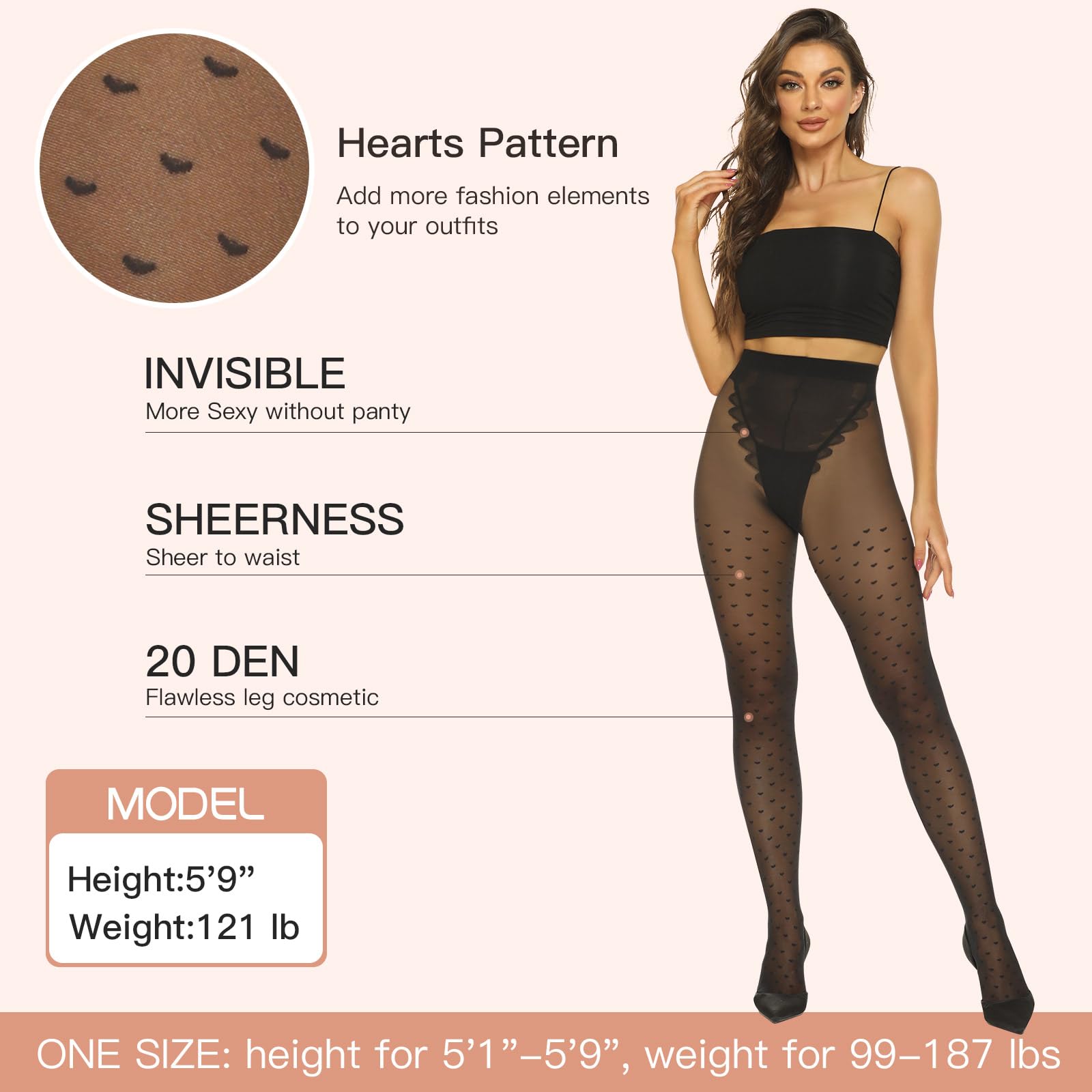 MANZI Women's 20 Denier Sheer Patterned Tights - Elegant Pantyhose Stockings for Daily Wear, Office & Special Occasions