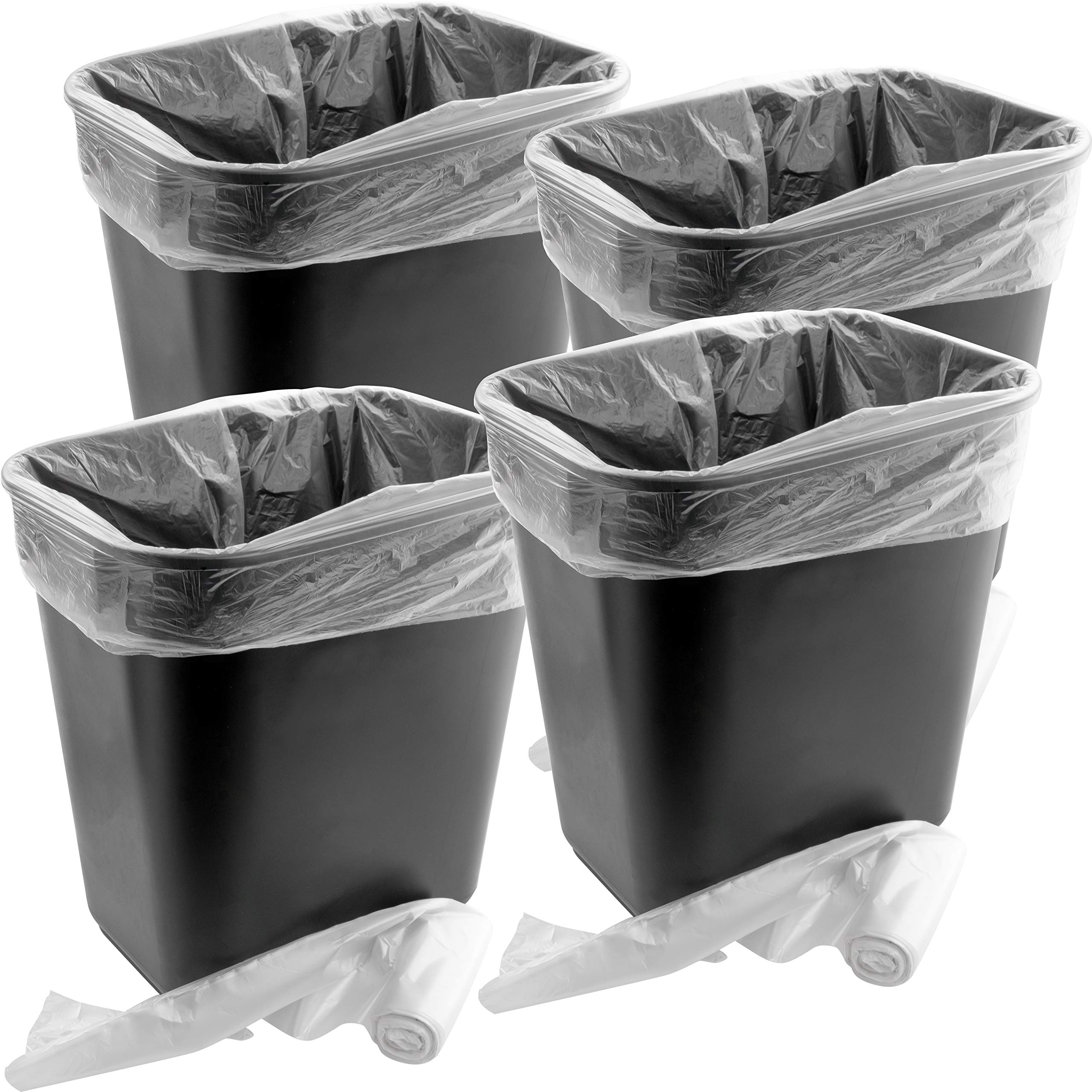 Space-Saving 4 Gallon Small Black Plastic Trash Can with 4 Leak-Proof Clear Liners - Compact Waste Basket for Bathroom, Kitchen, Office & Under Desk - Odor-Controlling Garbage Bin Perfect for Small Spaces, Dorm Rooms & RVs