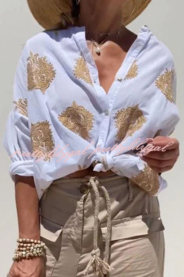 Vintage Floral Print Button-Up Short Sleeve Shirt for Men - Casual Summer Top for Outdoor Activities, Travel & Date Nights