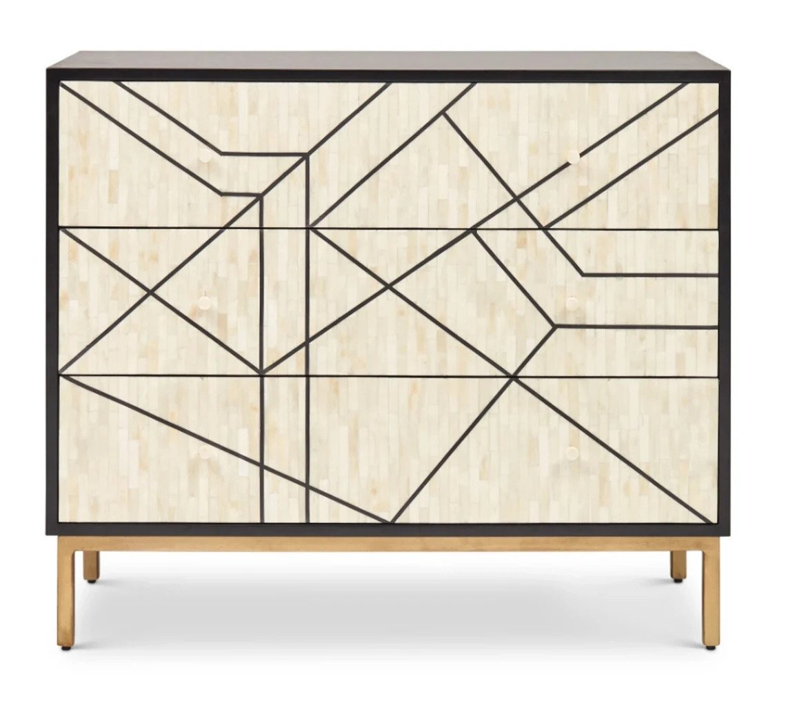 Handmade Bone Inlay 3-Drawer Dresser - Luxury Vintage Wooden Chest for Bedroom Storage | Perfect for Home Decor, Master Bedroom & Guest Room Organization