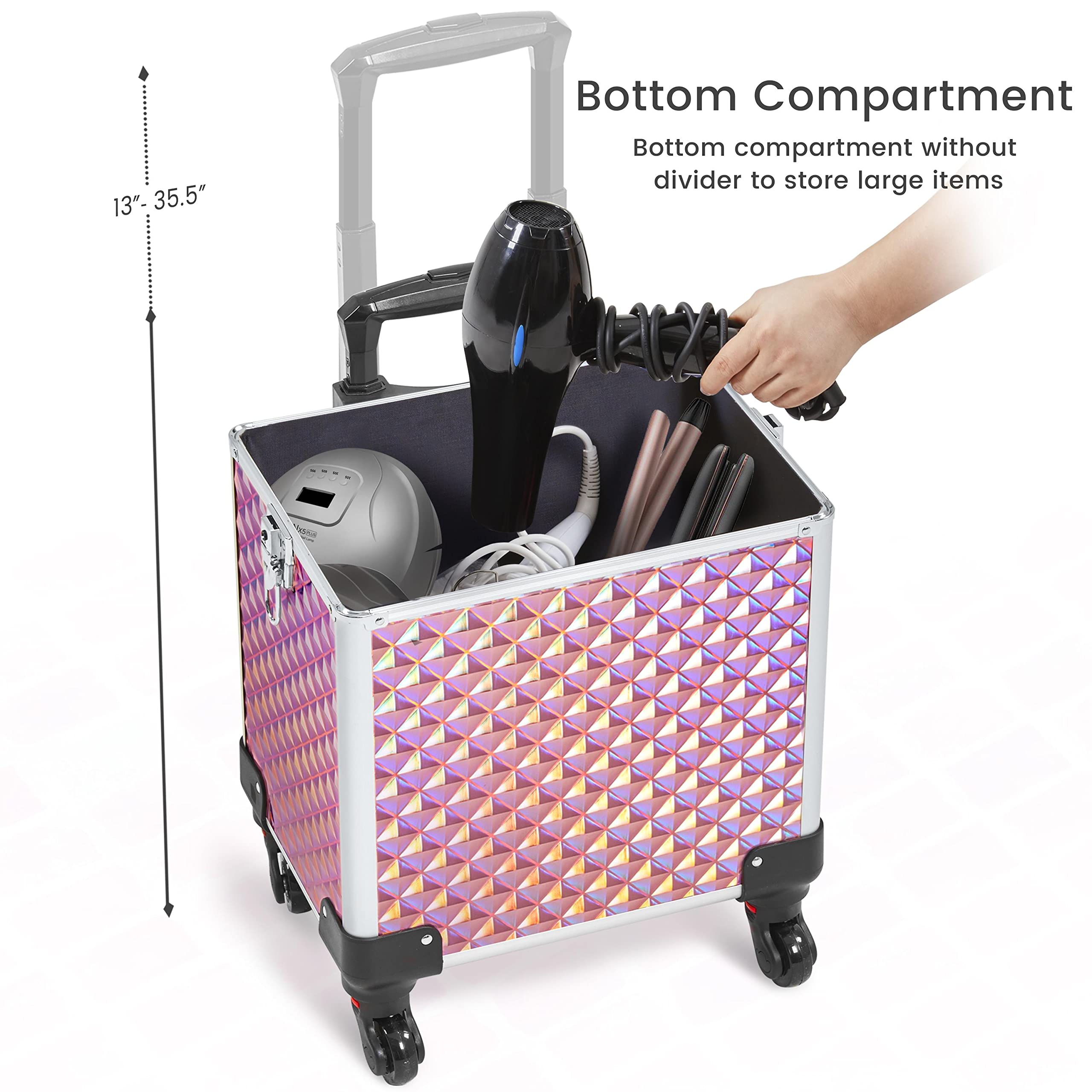Yaheetech 4-in-1 Professional Makeup Train Case - Rolling Cosmetic Trolley with 4 Detachable Swivel Wheels, Makeup Organizer & Travel Case in Glitter Pink | Perfect for Salon Artists, Mobile Makeup Services & Beauty Professionals On-The-Go
