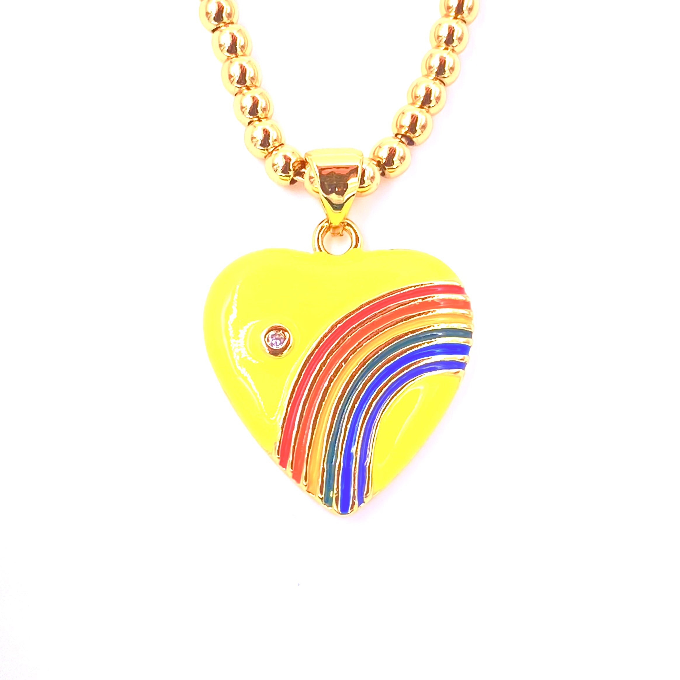 Ashley Gold Stainless Steel Ball Beaded Enamel Heart CZ Necklace for Women - Elegant Cubic Zirconia Pendant Jewelry Gift for Valentine's Day, Anniversary & Special Occasions