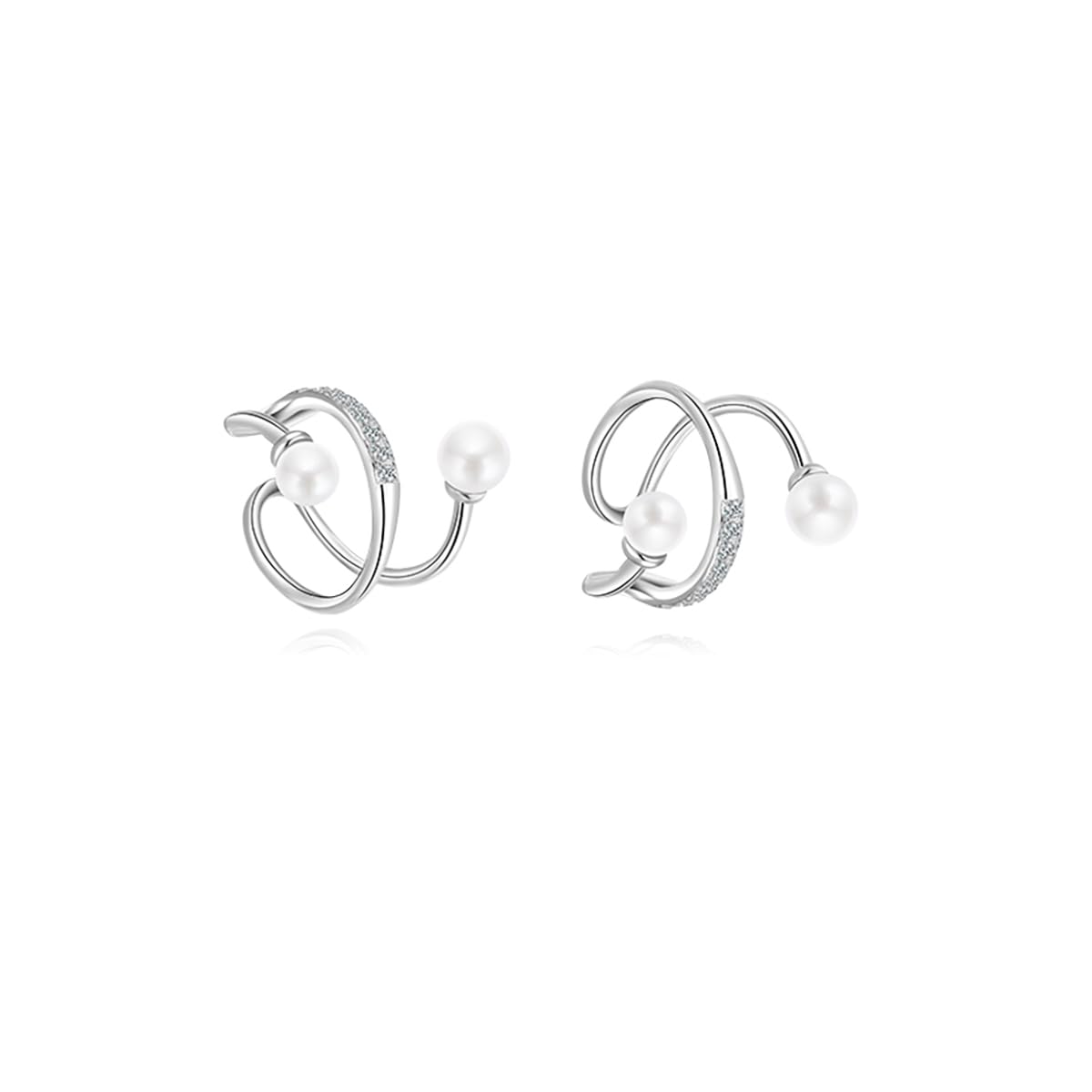 Reffeer Solid 925 Sterling Silver Pearl Ear Cuffs for Women - Non Piercing Clip On Cartilage Earrings with CZ Wrap Design | Perfect for Parties, Weddings & Everyday Wear