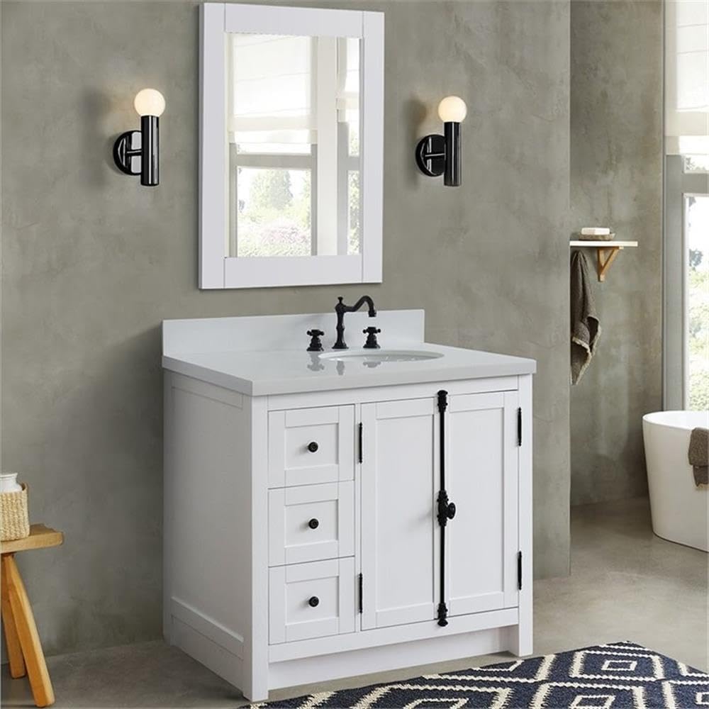 White/Glacier Ash Plantation Solid Wood Bathroom Vanity with Right Oval Sink - Perfect for Modern Farmhouse, Coastal, or Traditional Bathroom Decor