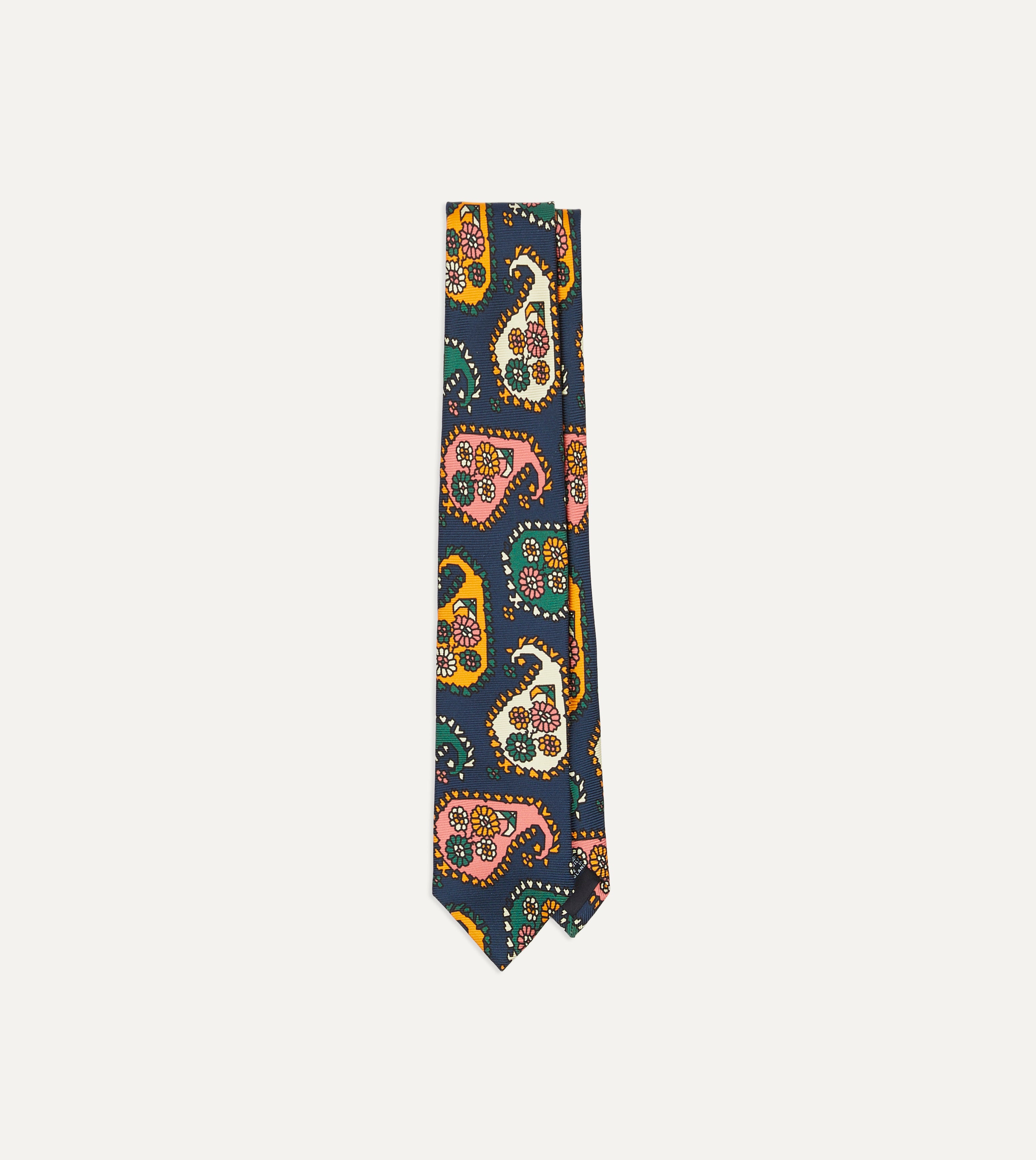 Navy Blue Geometric Paisley Print Silk-Tipped Necktie for Men - Premium Twill Fabric Business Tie for Office, Wedding & Formal Occasions
