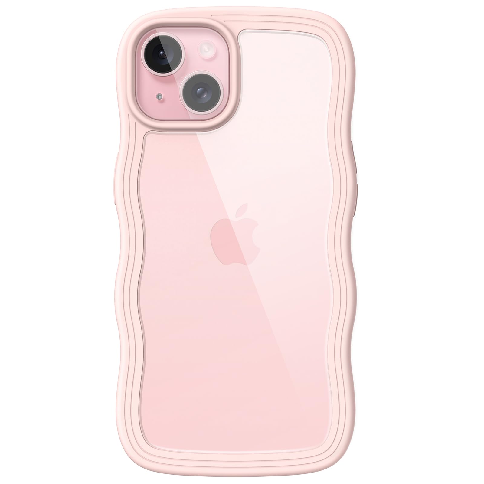 JETech Cute iPhone 15 Plus Case 6.7-Inch - Wave Frame Curly Design Shockproof Clear Hard PC Phone Cover for Women & Girls (Pink) | Perfect for Everyday Protection & Stylish Outfits