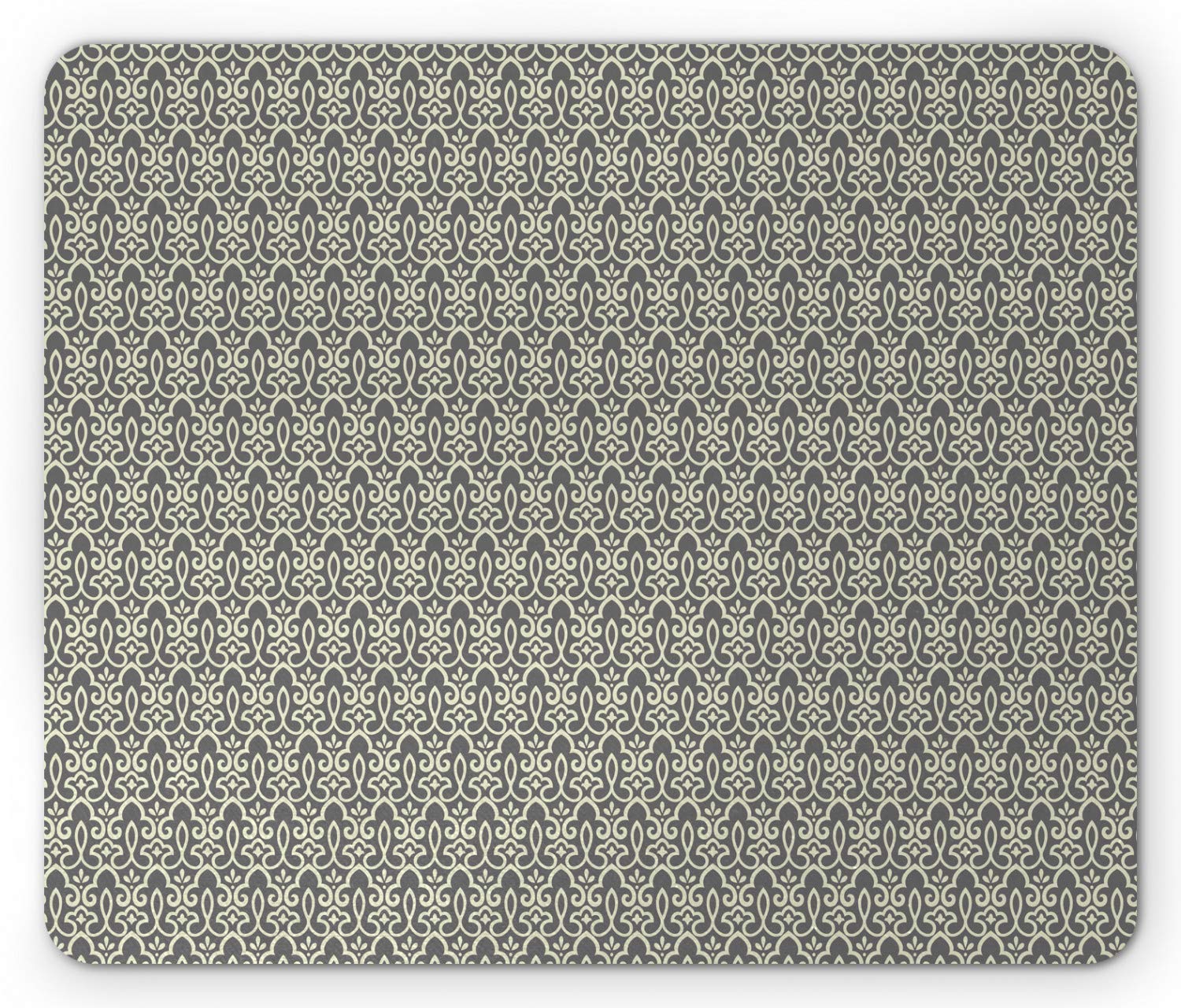 Ambesonne Grey Damask Mouse Pad with Victorian Renaissance Floral Rococo Pattern - Non-Slip Rubber Base, Standard Size Rectangle Mousepad for Office & Gaming (Grey/Eggshell) - Perfect for Home, Office & Computer Workstations