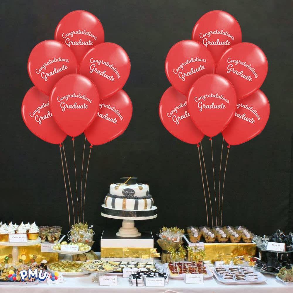 Premium Red Congrats Graduation Script Balloons - 25 Latex Balloons for Graduation Party Decorations | PMU Graduation Supplies | Perfect for Graduation Ceremonies, Parties & Photo Backdrops