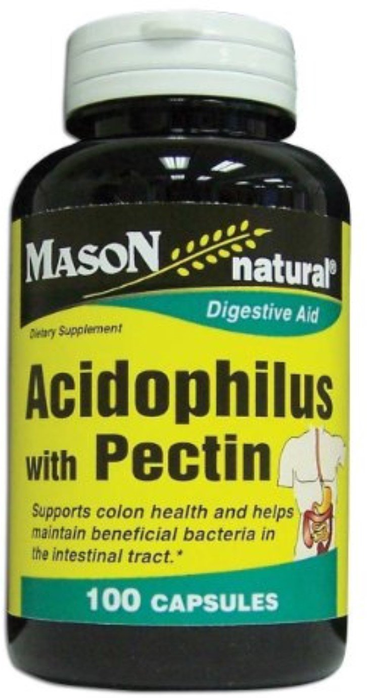 Mason Natural Acidophilus with Pectin Probiotic Capsules - 100 Count (Pack of 2) - Supports Digestive Health & Immune System - Perfect for Daily Gut Wellness & Travel