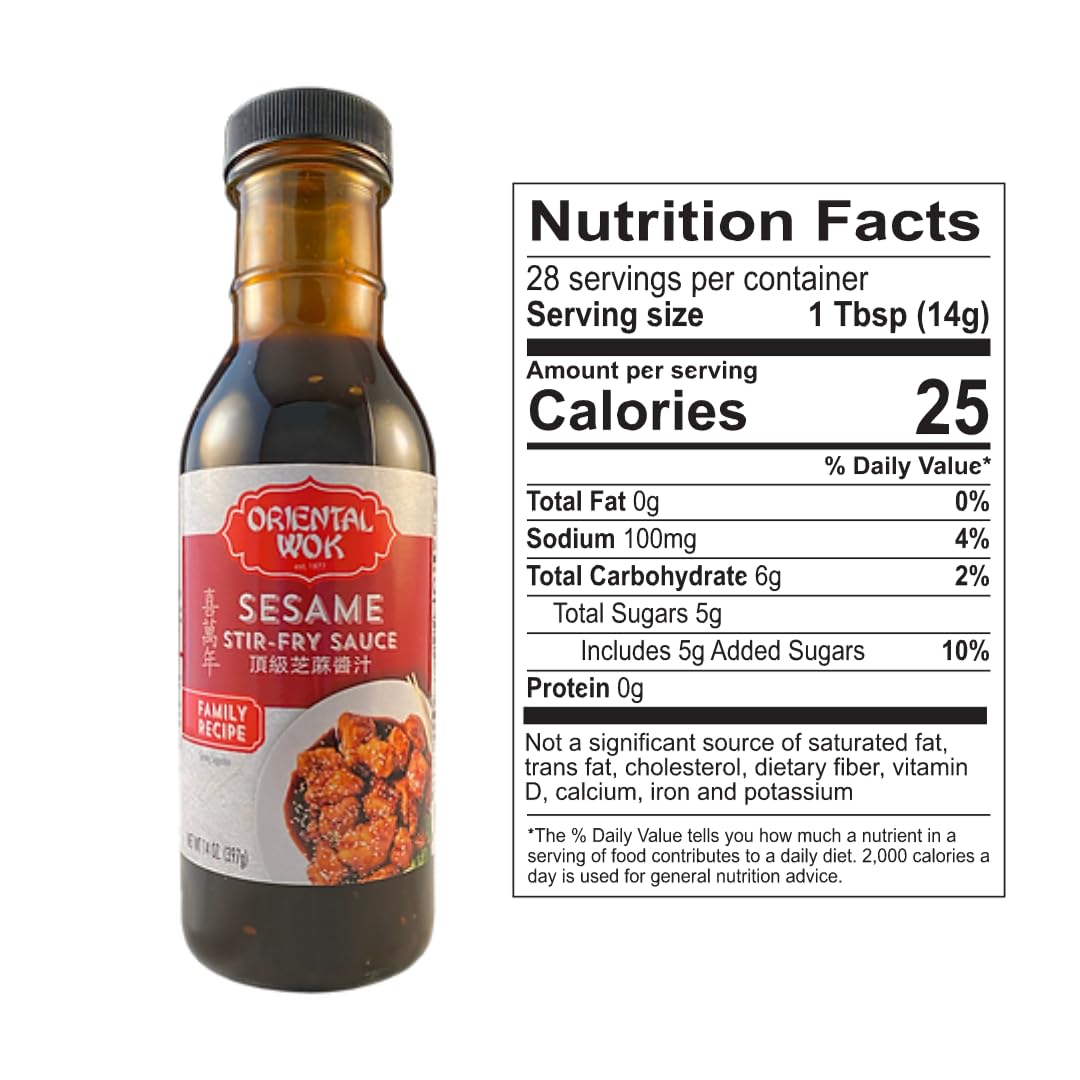 Premium Oriental Wok Gourmet Sesame Stir-Fry Sauce - Sweet & Umami Flavored Asian Cooking Sauce for Chicken, Shrimp, Steak & Tofu - 14oz Bottle - Perfect for Quick Weeknight Dinners & Authentic Asian Cuisine