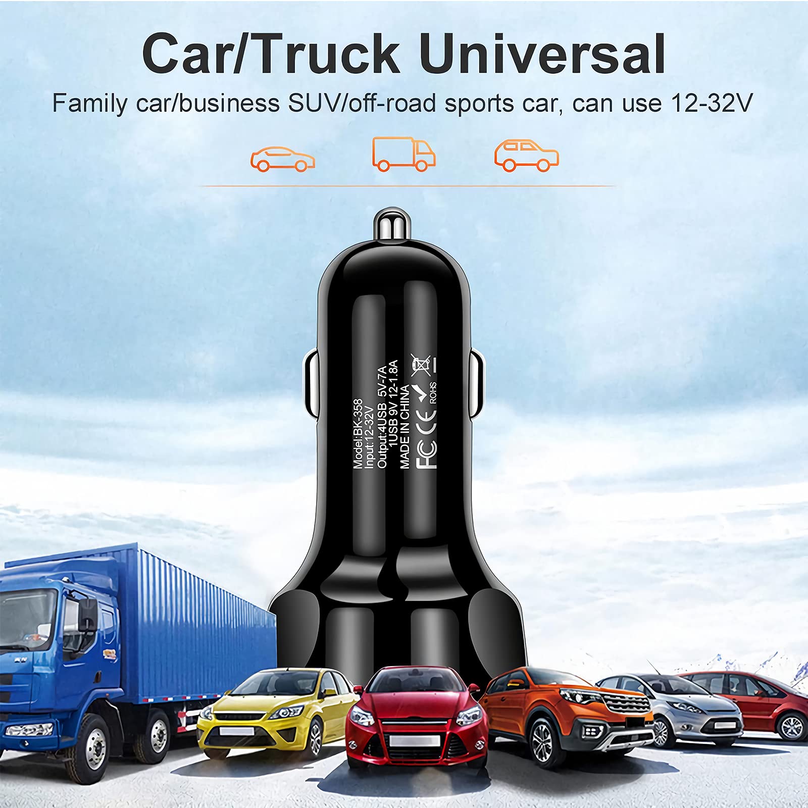 35W Fast Car Charger with QC3.0 & 4 USB Ports - Dual 3A & 1.8A Outputs for iPhone 15/14/13/12/11/X/8, Samsung Galaxy - Compact Cigarette Lighter Adapter for Road Trips & Daily Commute