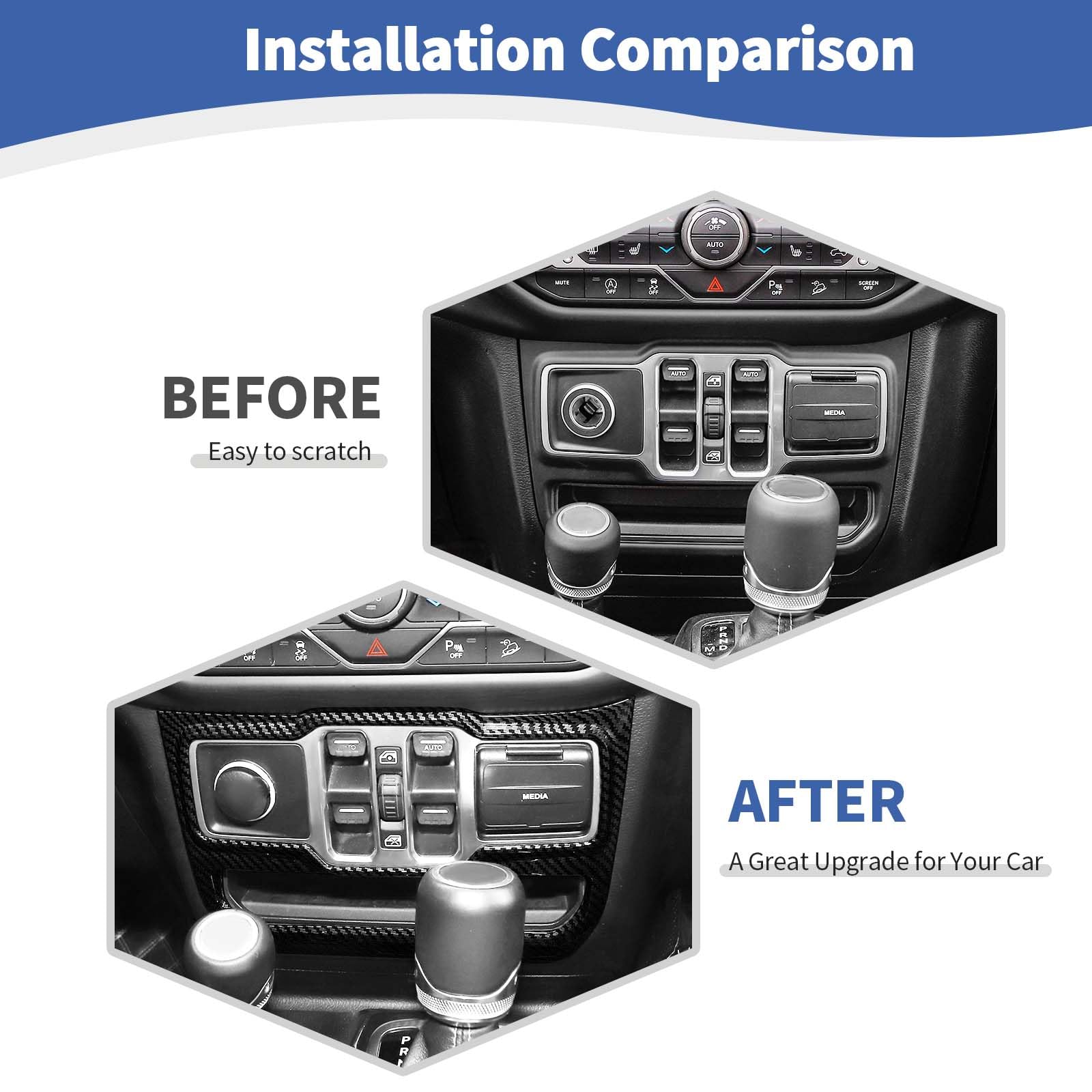 Jeep Wrangler JL JLU & Gladiator JT Center Dash Window Switch Panel Trim Cover - Carbon Fiber Interior Accessories (2018-2024) | Upgrade Your Jeep's Interior Style for Off-Road Adventures & Daily Driving
