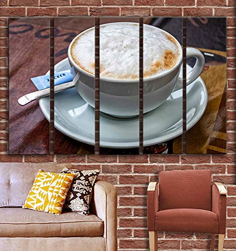 5-Piece Coffee Theme Wall Art Set - Large Cappuccino Painting Canvas Prints (35x55 in) - Perfect for Café, Restaurant & Home Kitchen Decor