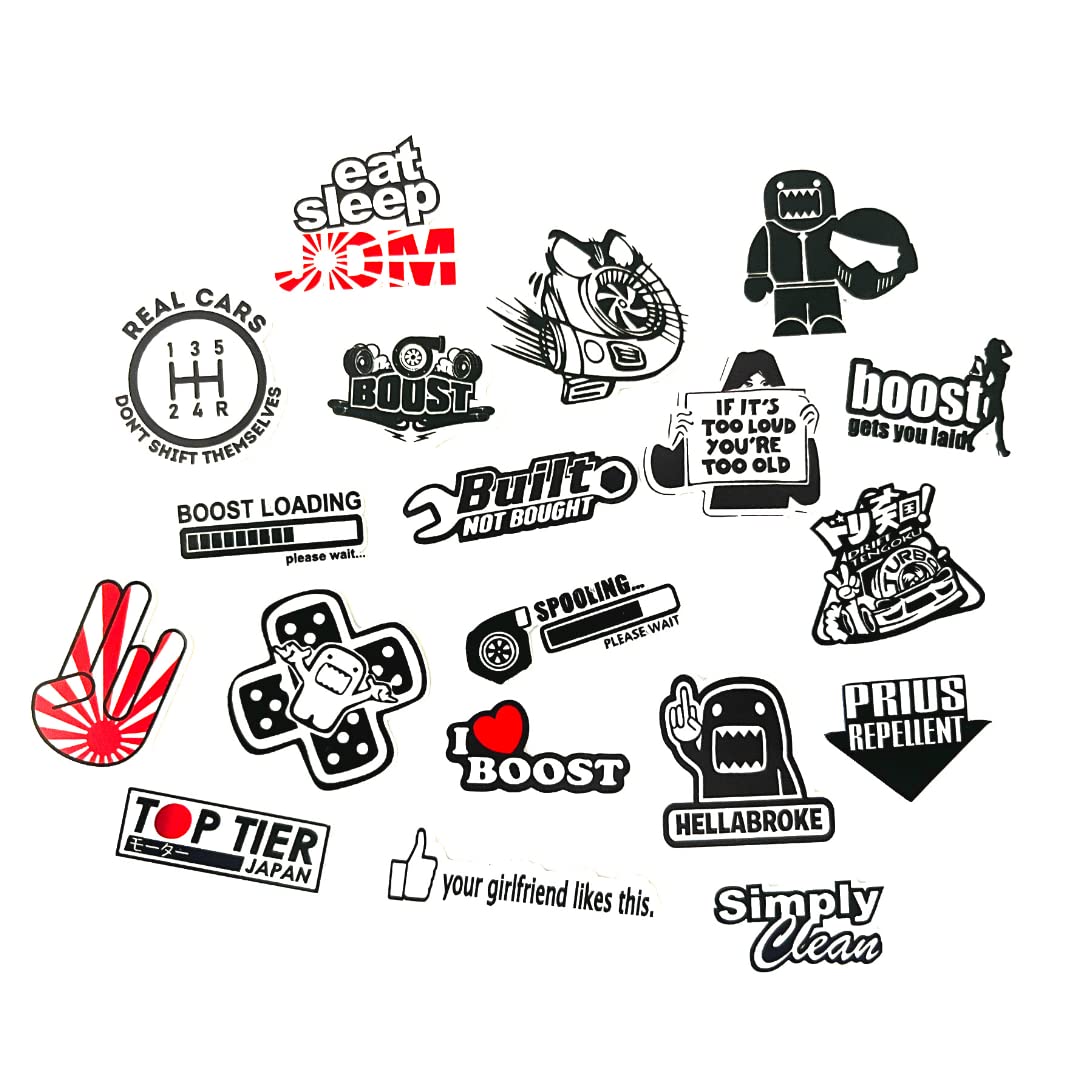 Premium JDM Vinyl Decal Sticker Pack - 20-Piece Waterproof Car, Laptop & Water Bottle Decals - Customizable Japanese Street Style for Automotive, Tech & Drinkware Accessories
