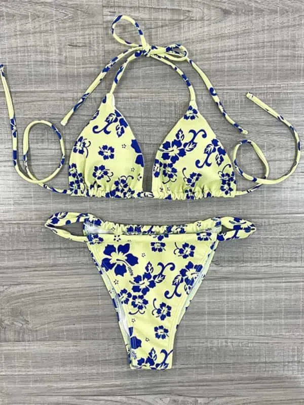 Blue Floral Triangle Top Bikini Set - Women's Sexy Swimwear for Beach & Pool Party | Summer Vacation Essentials