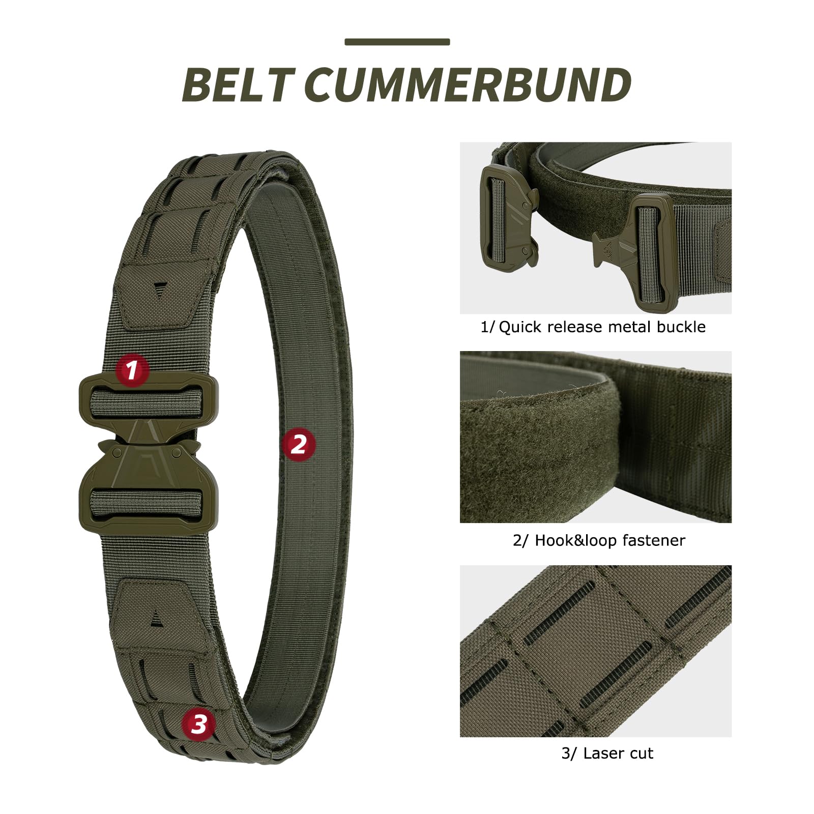 YAKEDA Tactical Battle Belt - Quick Release Military Belt for Men, Padded Nylon Duty Belt with Inner Belt & Anti-Slip Design - Perfect for Airsoft, Hunting, Hiking & Outdoor Activities