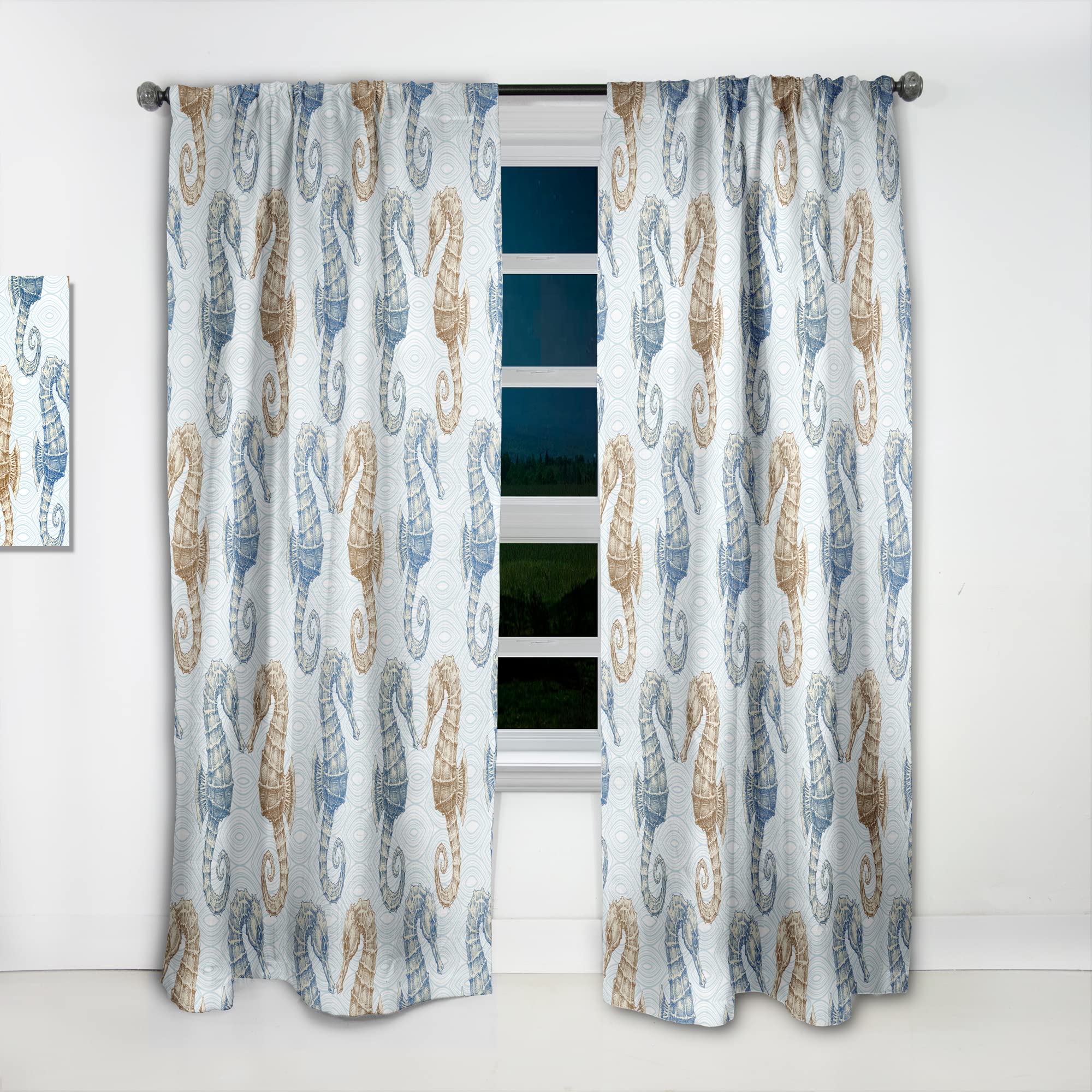 DesignQ 'Sea Horse Couple in Deep Sea' Thermal Insulated Curtains - Single Panel 52x63 Inches - Elegant Bedroom & Living Room Drapes for Home Decor | Perfect for Coastal Theme Rooms & Ocean Lover Gifts