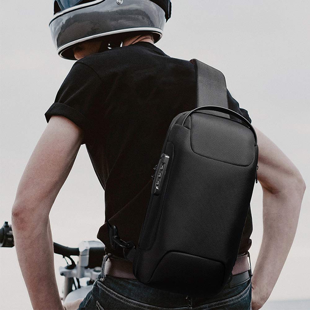 OZUKO Anti-Theft Sling Backpack - Lightweight Crossbody Shoulder Bag for Men & Women, Water-Resistant Chest Daypack (Black) - Perfect for Travel, Hiking, Commuting & Outdoor Activities