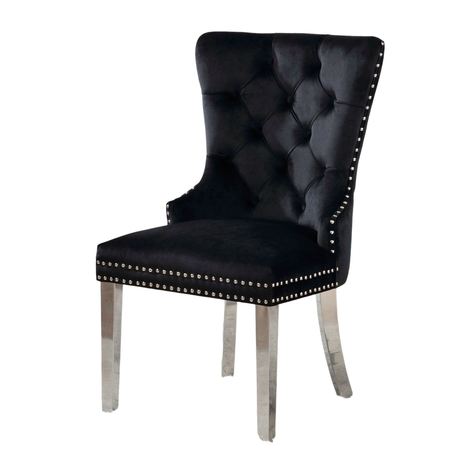 Modern Black Flannel 2-Piece Side Chairs Set - Button Tufted Upholstered Dining Chairs with Wingback Design for Living Room, Dining Room & Home Office