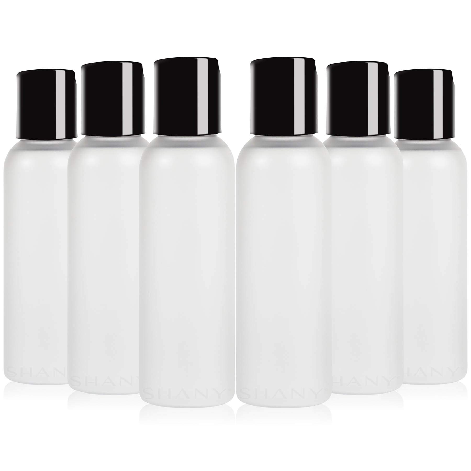 SHANY 6-Pack 2oz BPA-Free Frosted Plastic PET Travel Squeeze Bottles with Flip Cap Lids - Portable Liquid Containers for Cosmetics, Toiletries & DIY Projects - Perfect for Travel, Gym & Home Organization