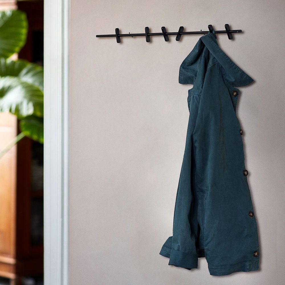 MOEBE Modern Wall Mounted Coat Rack - 70cm Black Wooden Hanger for Jackets, Hats & Scarves | Perfect for Entryway, Bedroom & Small Space Organization