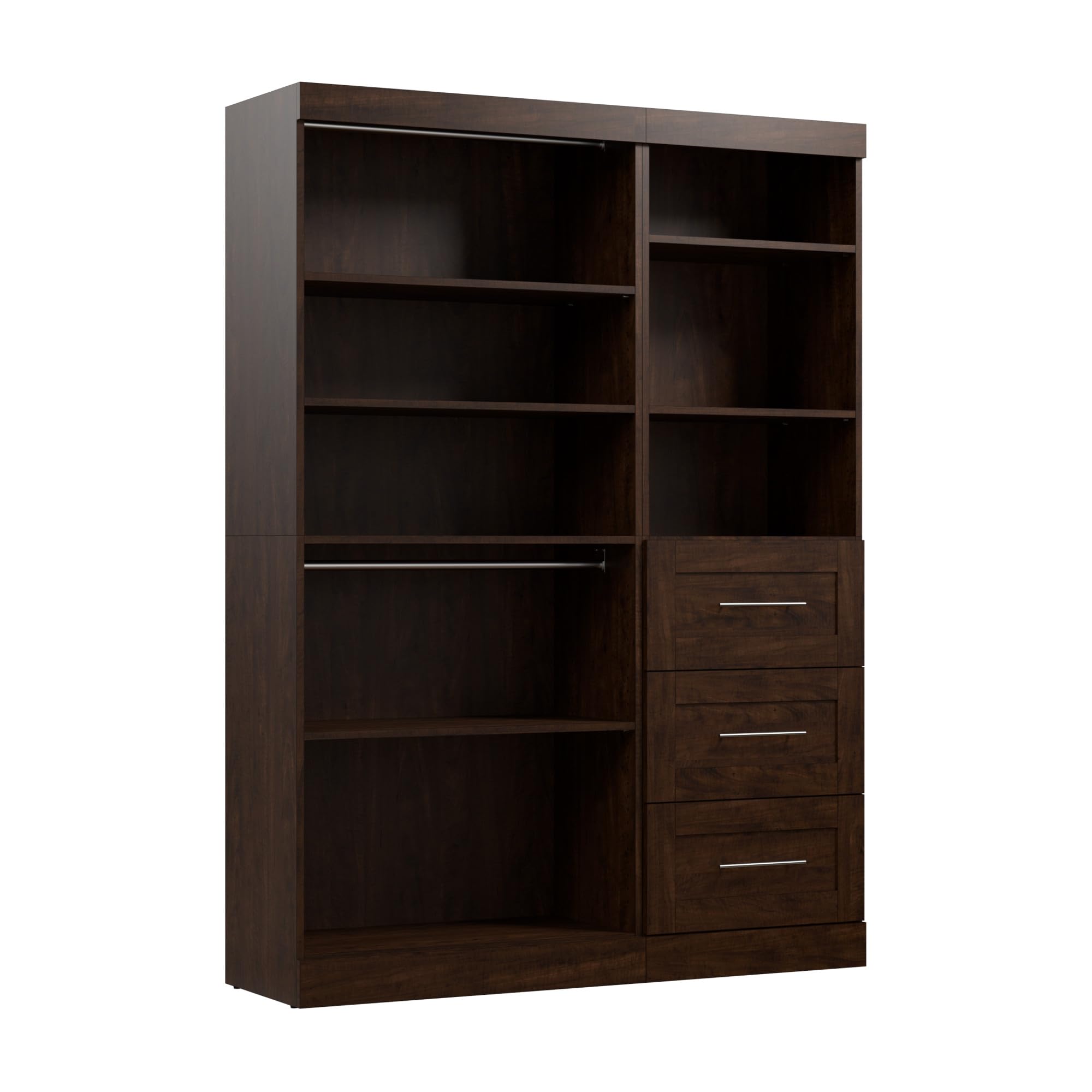Bestar Pur 61W Closet Organizer System in Chocolate - Premium Space-Saving Storage Solution for Bedroom, Walk-In Closet & Home Organization