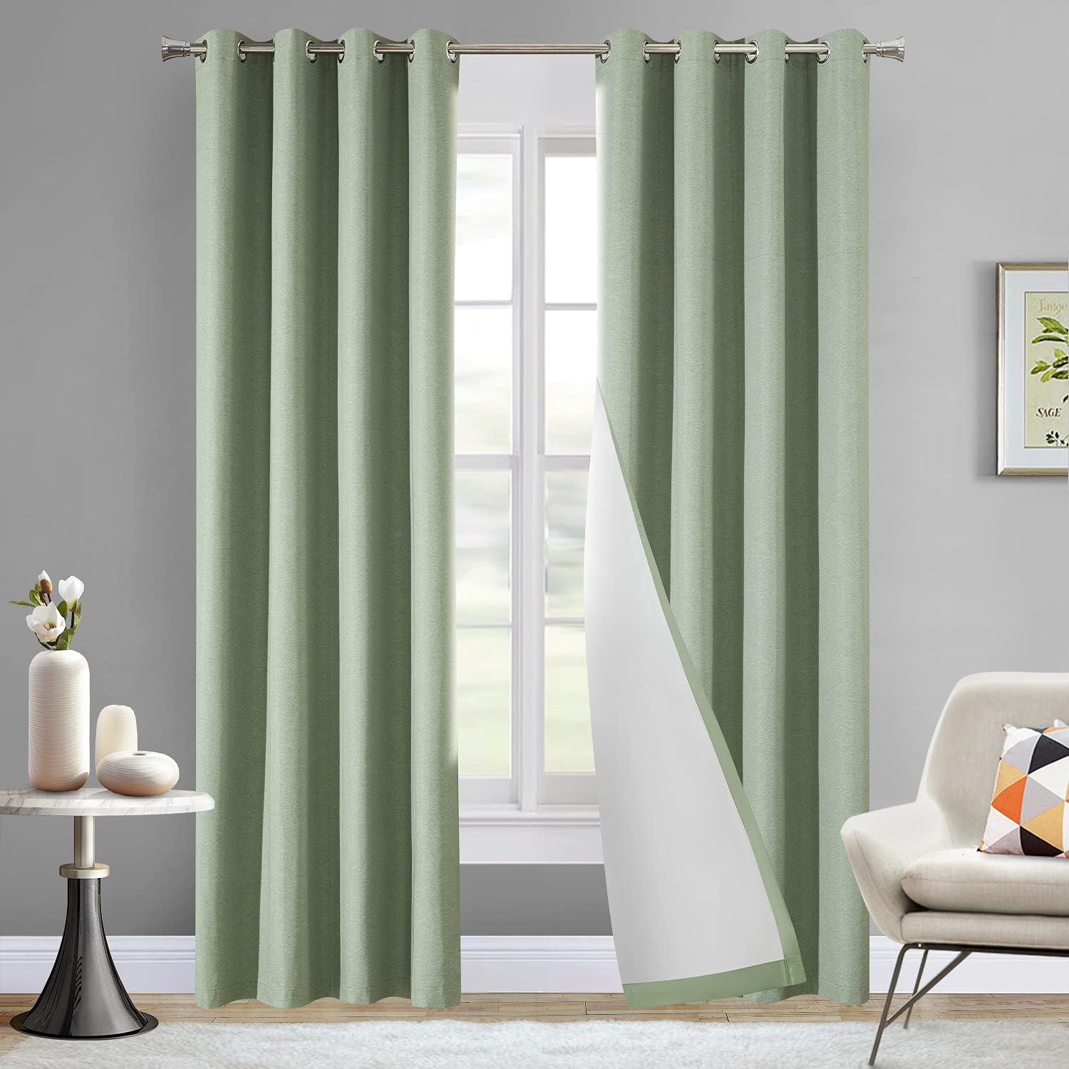 LOYOLADY Blackout Curtains 84 Inches Long - Thermal Insulated Room Darkening Drapes with Grommet Top, Noise Reducing Window Treatment for Bedroom & Living Room (100