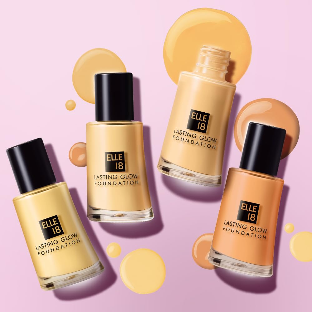 Elle 18 Lasting Glow Liquid Radiant Full Coverage Foundation - 02 Marble (27ml) | Oil-Free, Long Wear Makeup for All Skin Types | Perfect for Daily Use & Special Occasions