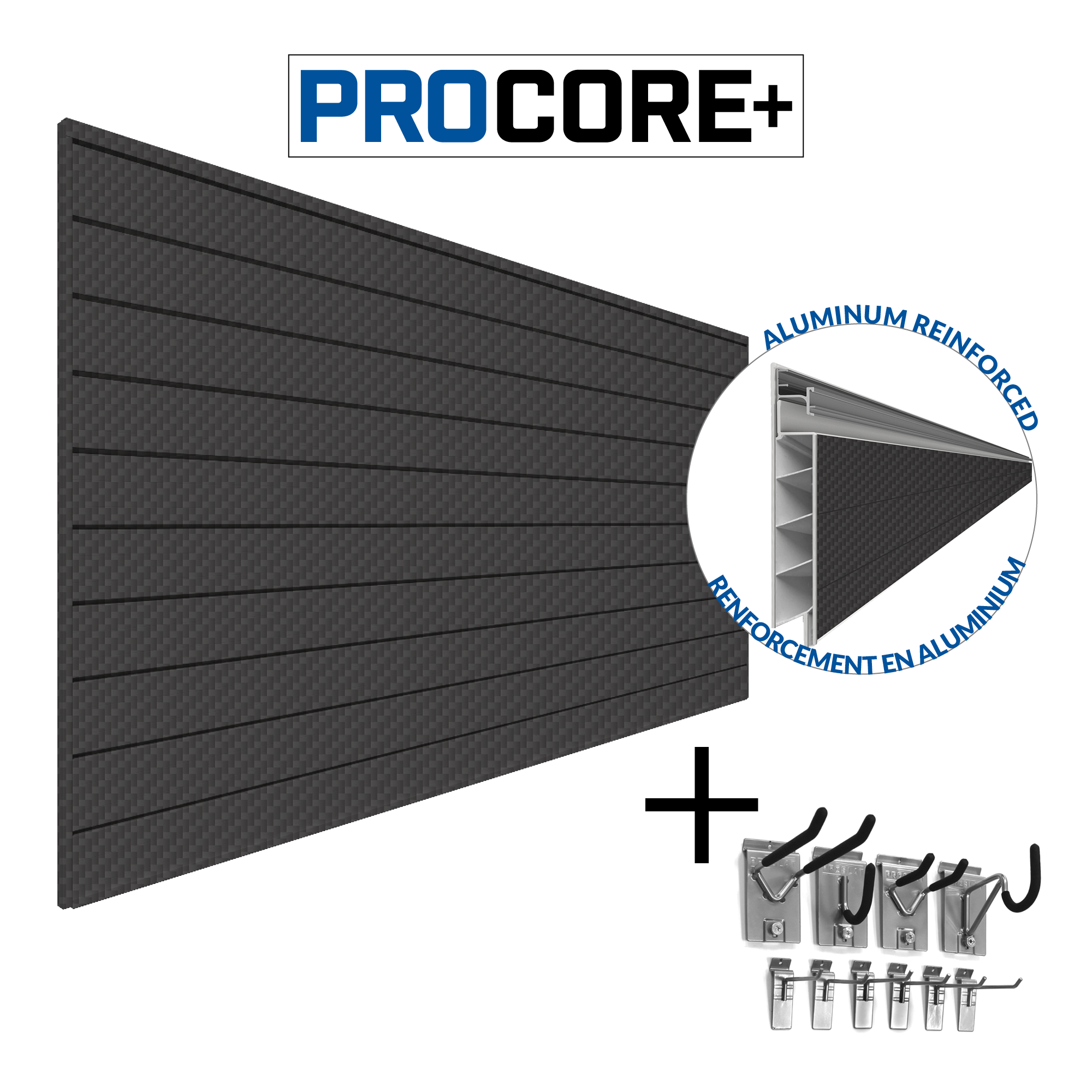 PROCORE+ Black Carbon Fiber Slatwall Mini Bundle - Premium Wall Organizer for Retail & Garage Storage - Perfect for Displaying Tools, Accessories & Merchandise