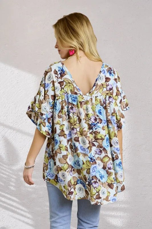 ADORA Floral Babydoll Tunic Top for Women - Trendy Lace Blouse for Casual Wear & Date Night Outfits