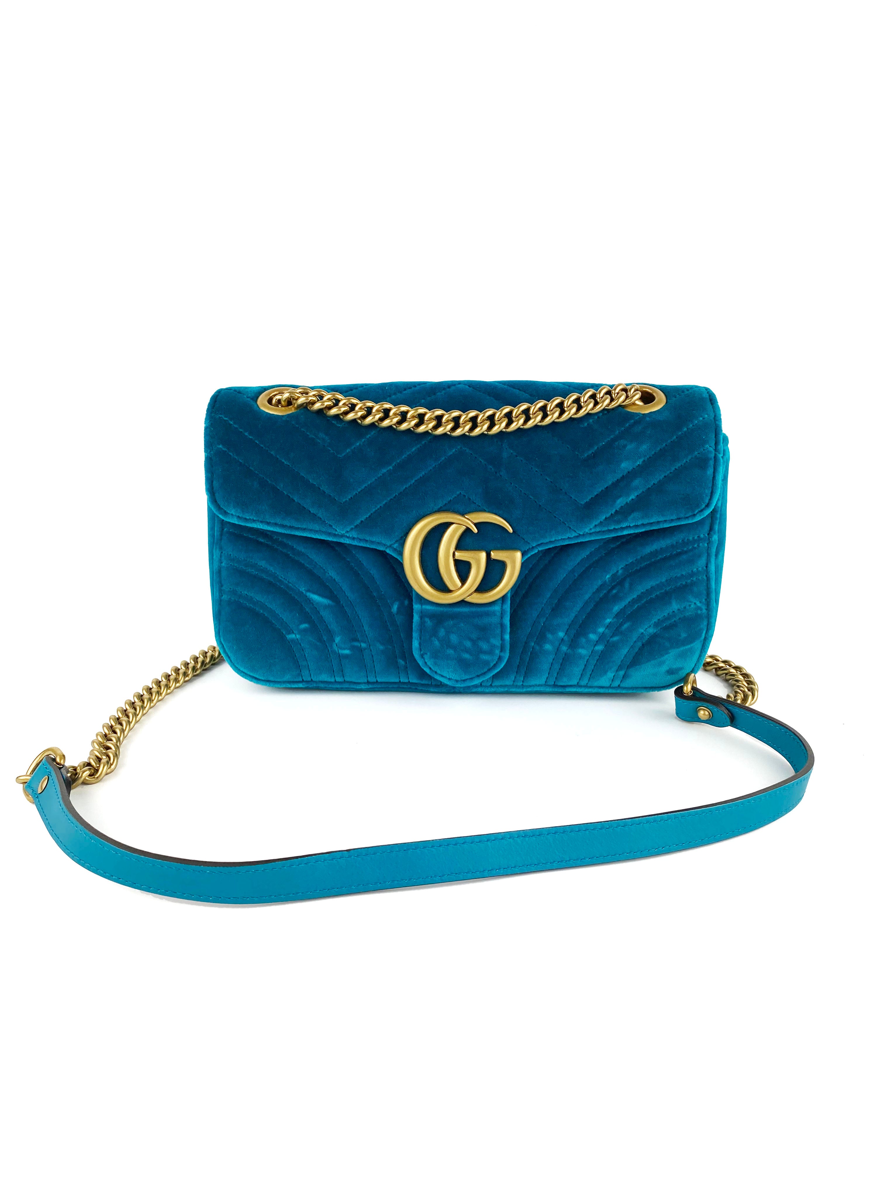 Gucci Marmont Bag in Teal Velvet - Luxury Designer Handbag for Women | Perfect for Parties, Date Nights & Special Occasions