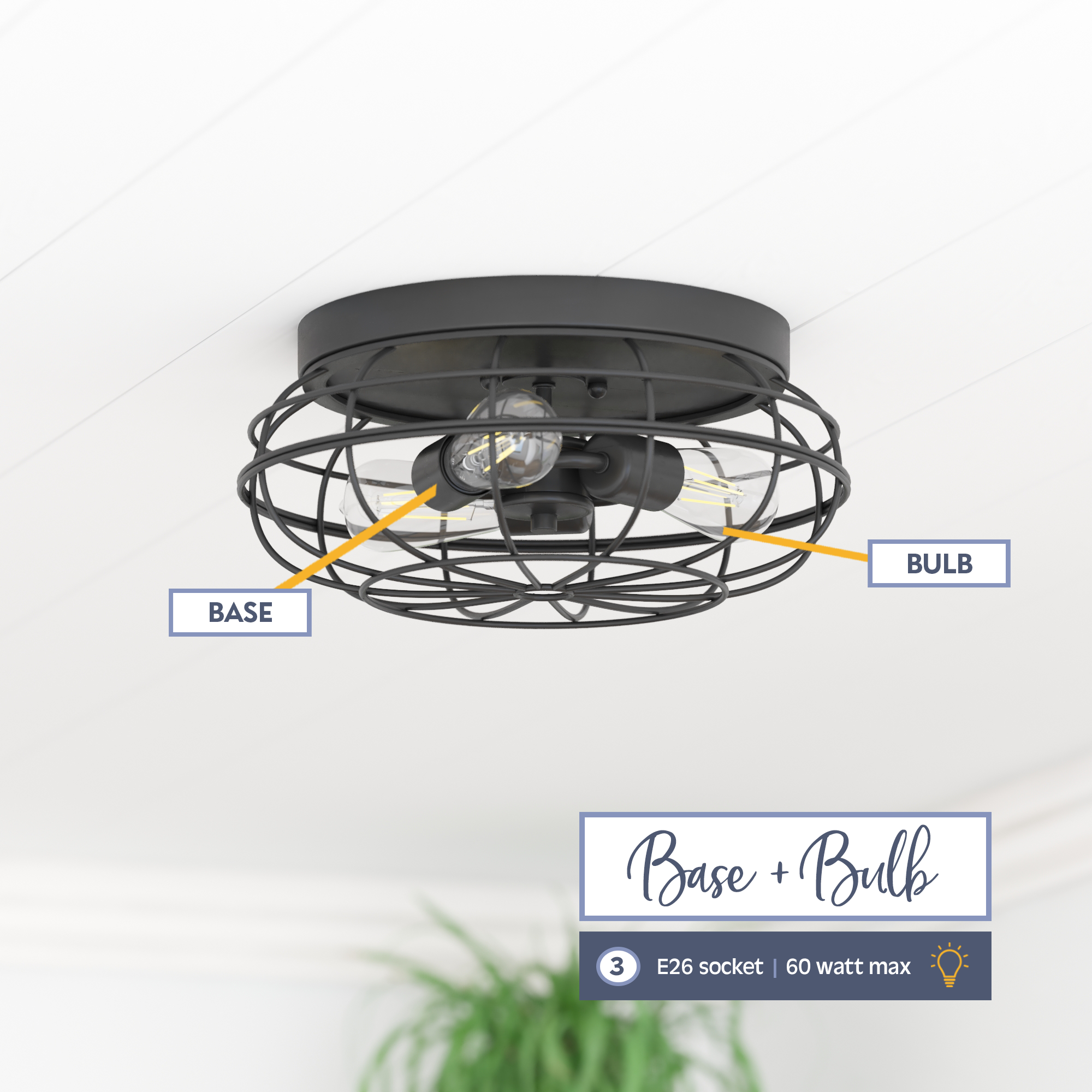Lincoln Woods Industrial Flushmount Light Fixture - Matte Black Wire Cage Ceiling Light for Garage, Basement & Workshop | Durable Metal Pendant Lighting