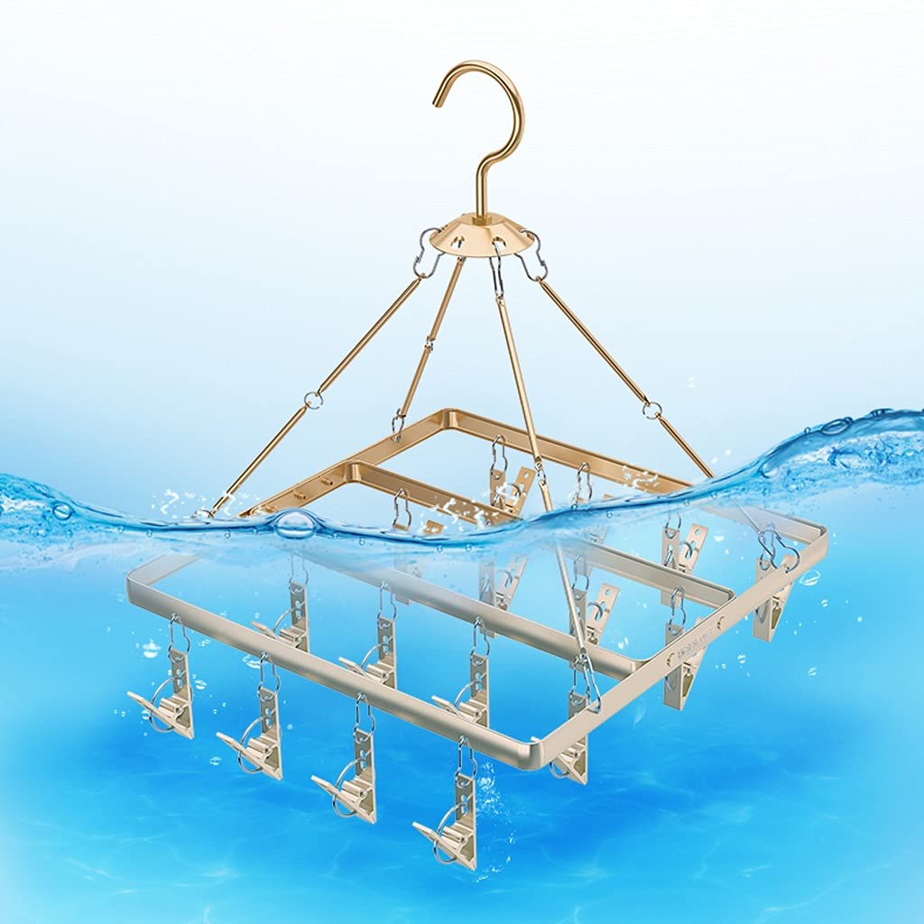 TOMYEUS Stainless Steel Sock Drying Rack with 16 Clips - Windproof Swivel Hook Clothes Hanger for Socks, Underwear & Delicates | Perfect for Laundry Room, Balcony & Small Space Drying (Color: A)