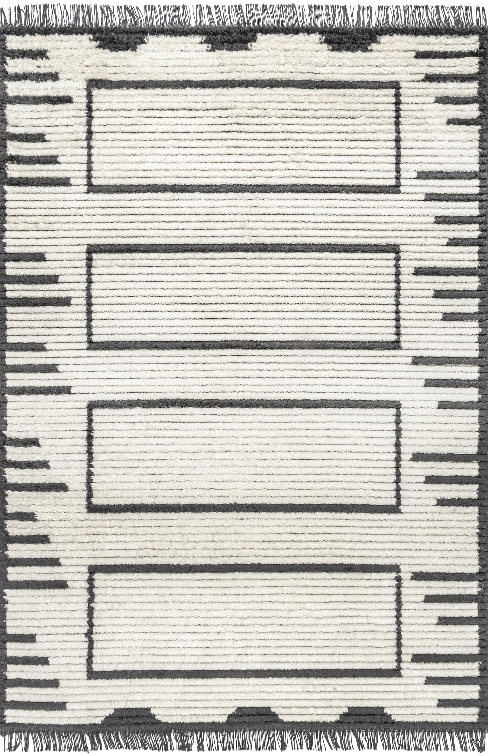 Bethanny Scrolling Panels Fringed Rug - Soft Beige Bohemian Area Rug for Living Room, Bedroom & Nursery Decor | Home & Office Floor Mat