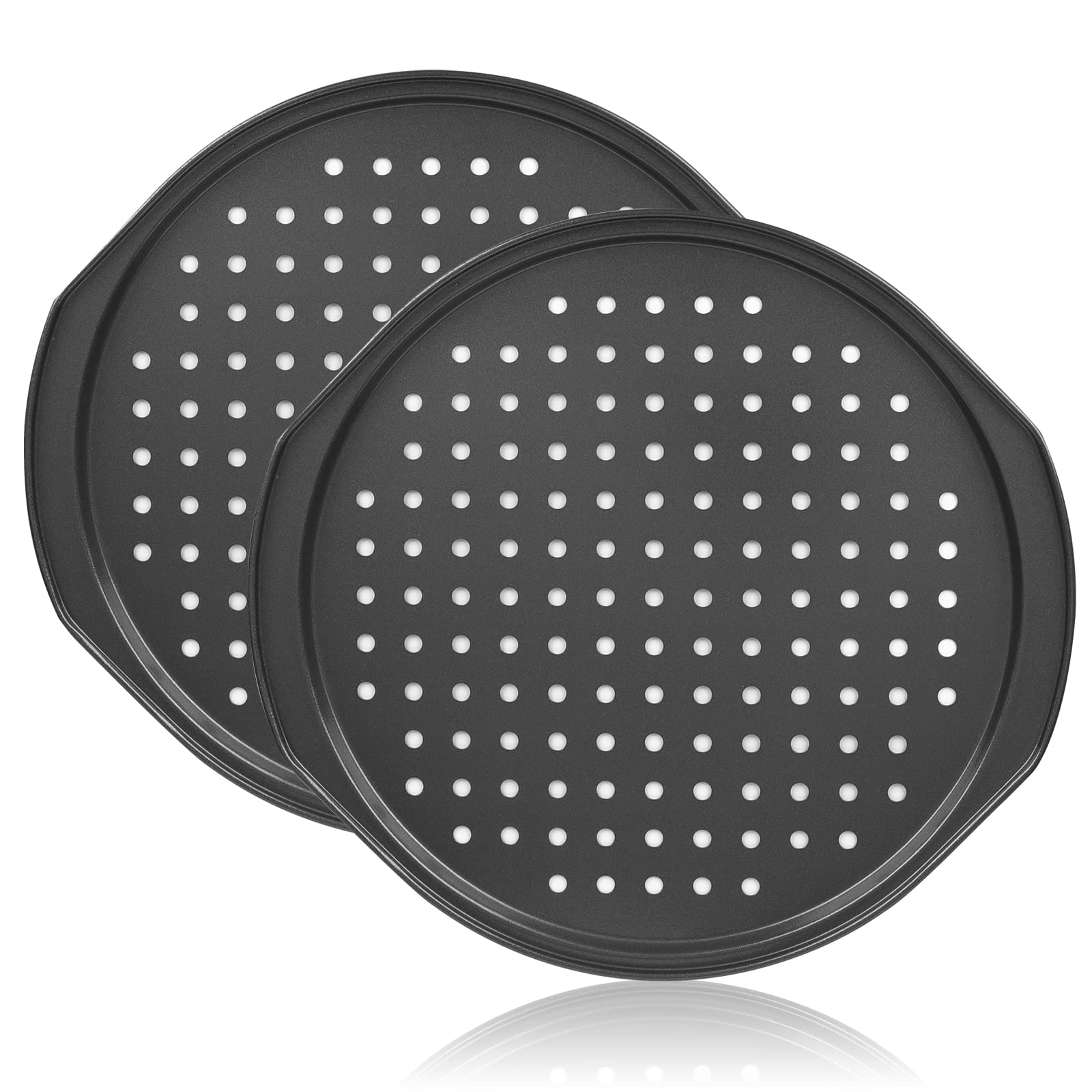 Beasea 2 Pack 12 Inch Non-Stick Carbon Steel Pizza Pan with Holes - Round Crisper Baking Tray for Home, Kitchen & Restaurant Oven - Perfect for Homemade Pizza, Bread, Cookies & Baking Parties
